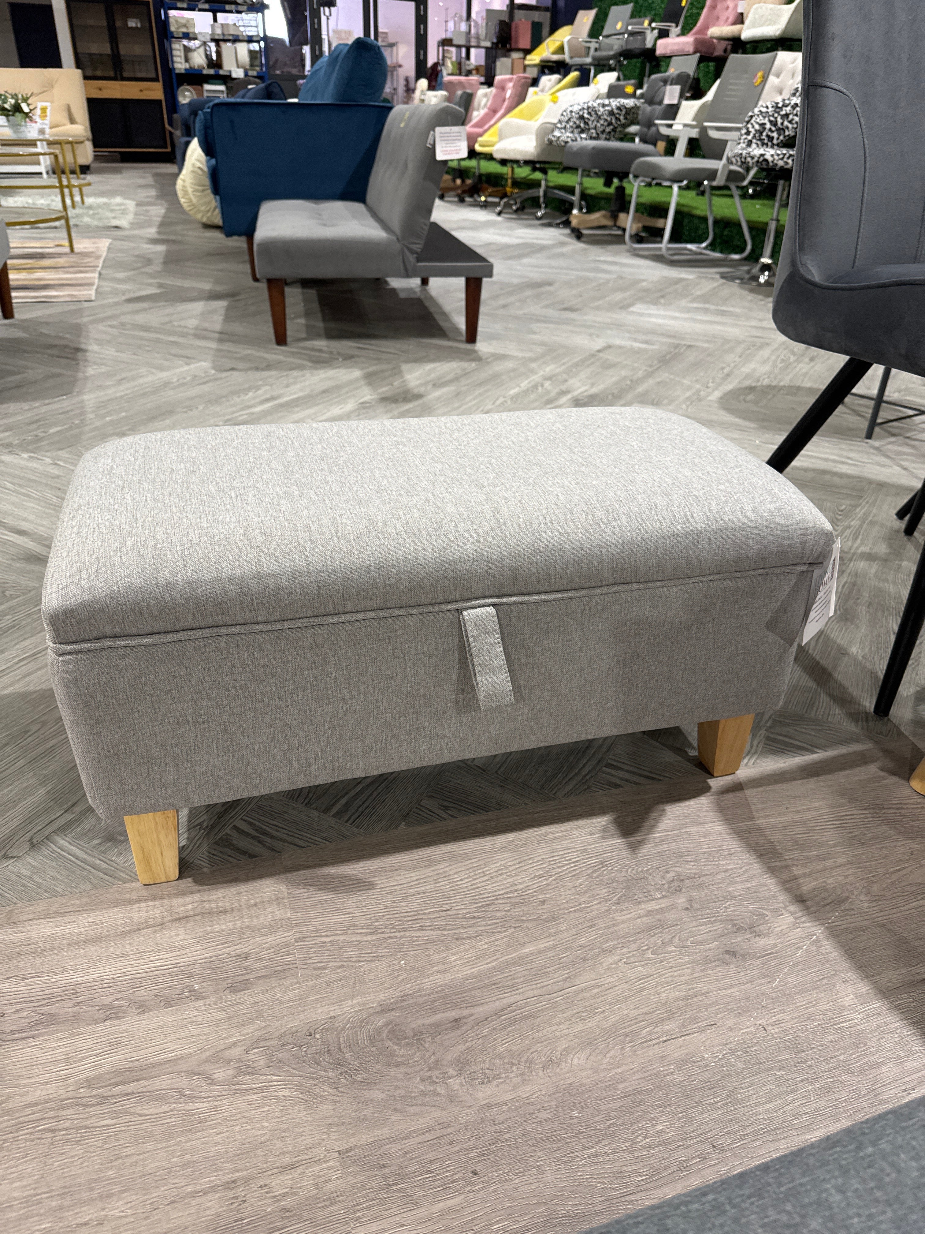 Linen Upholstered Storage Bench Ottoman Footstool Light Grey