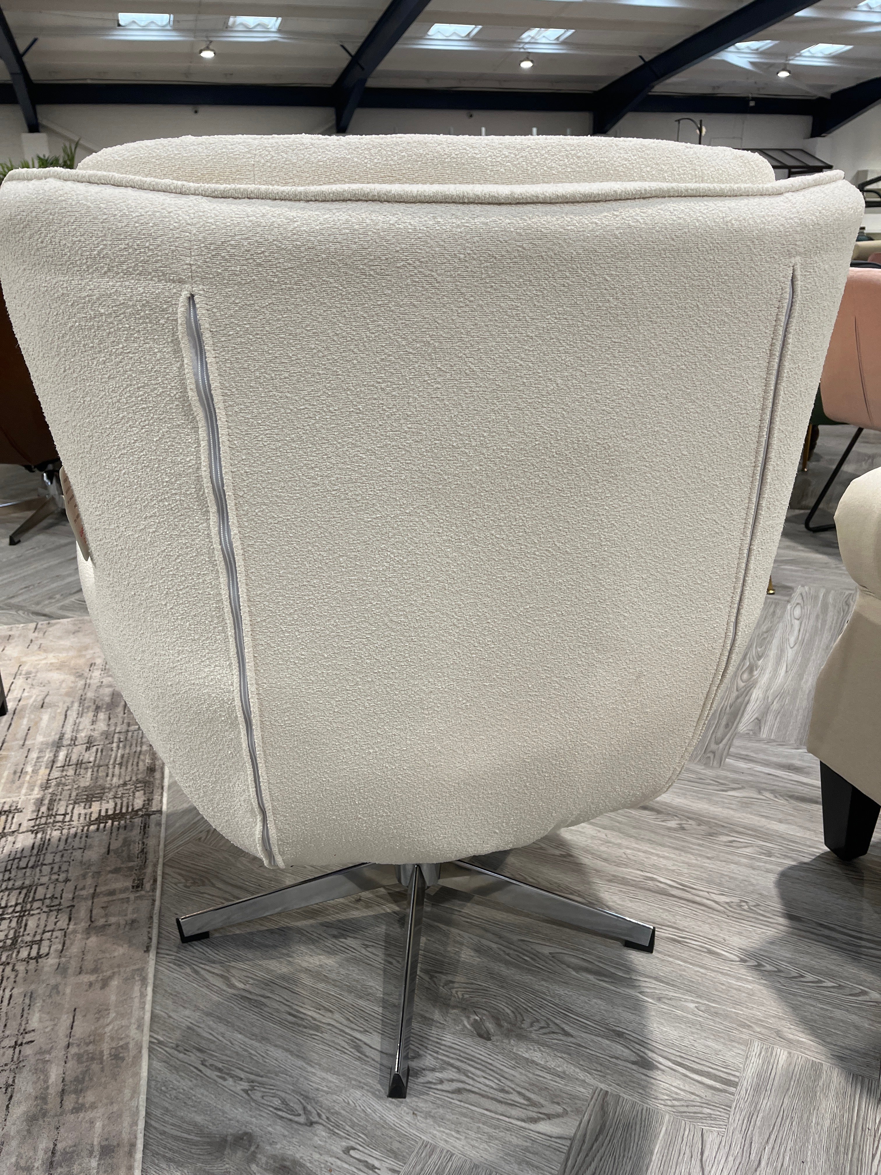 Beige Swivel Linen Office Armchair