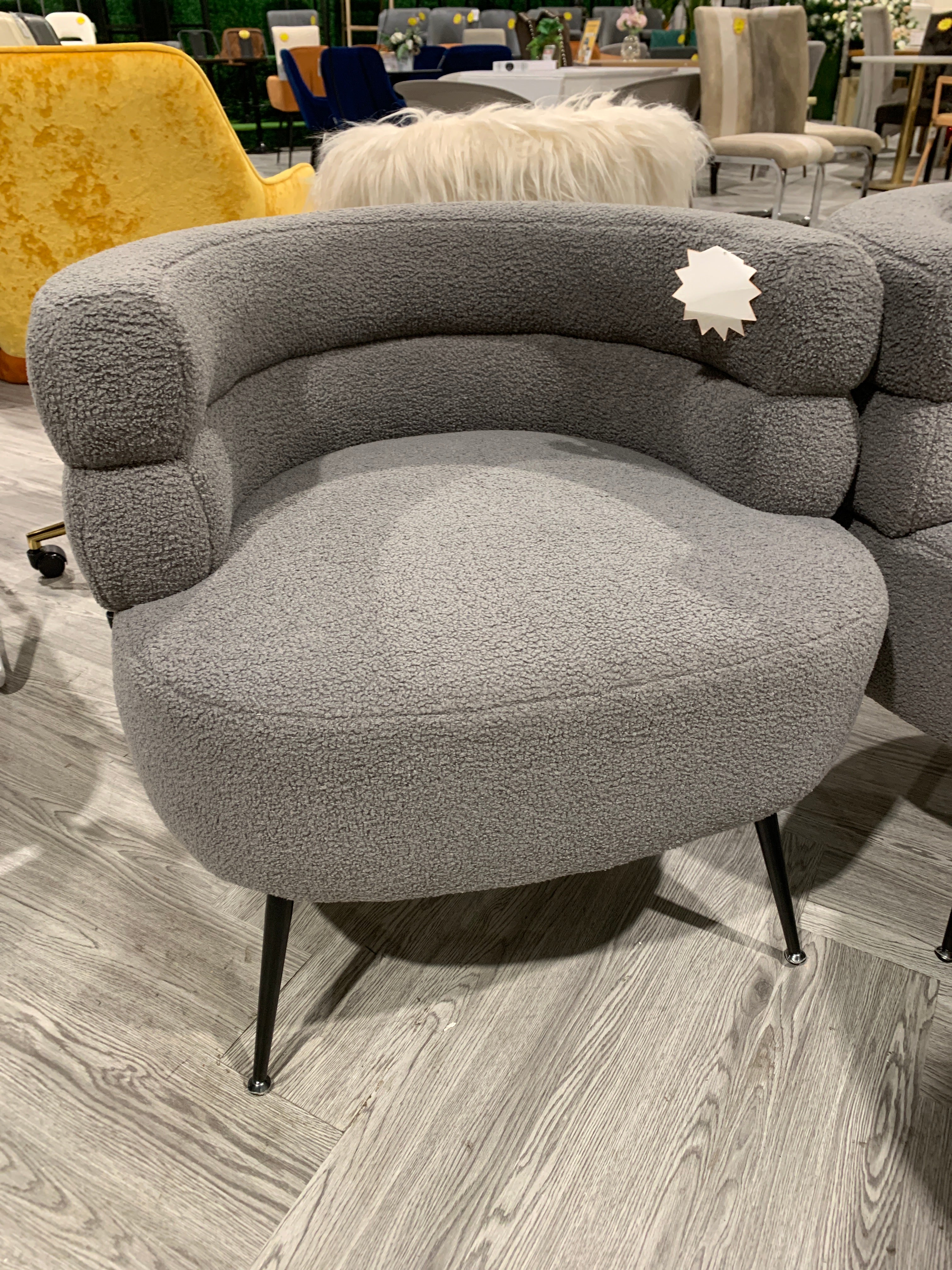 Grey Curved Upholstered Single Sofa Accent Chair