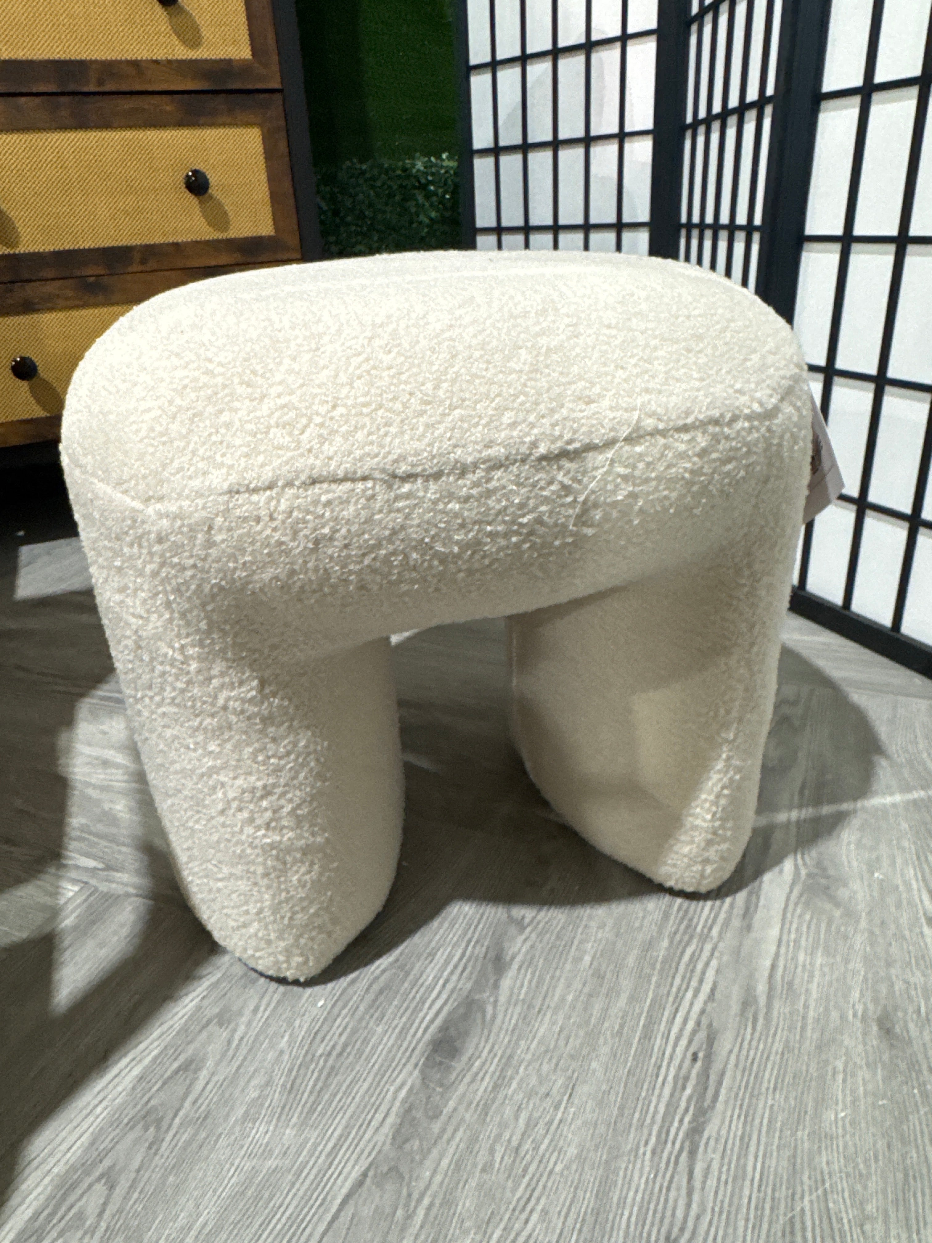 Modern Teddy Bear Fur Upholstered Footstool Beige