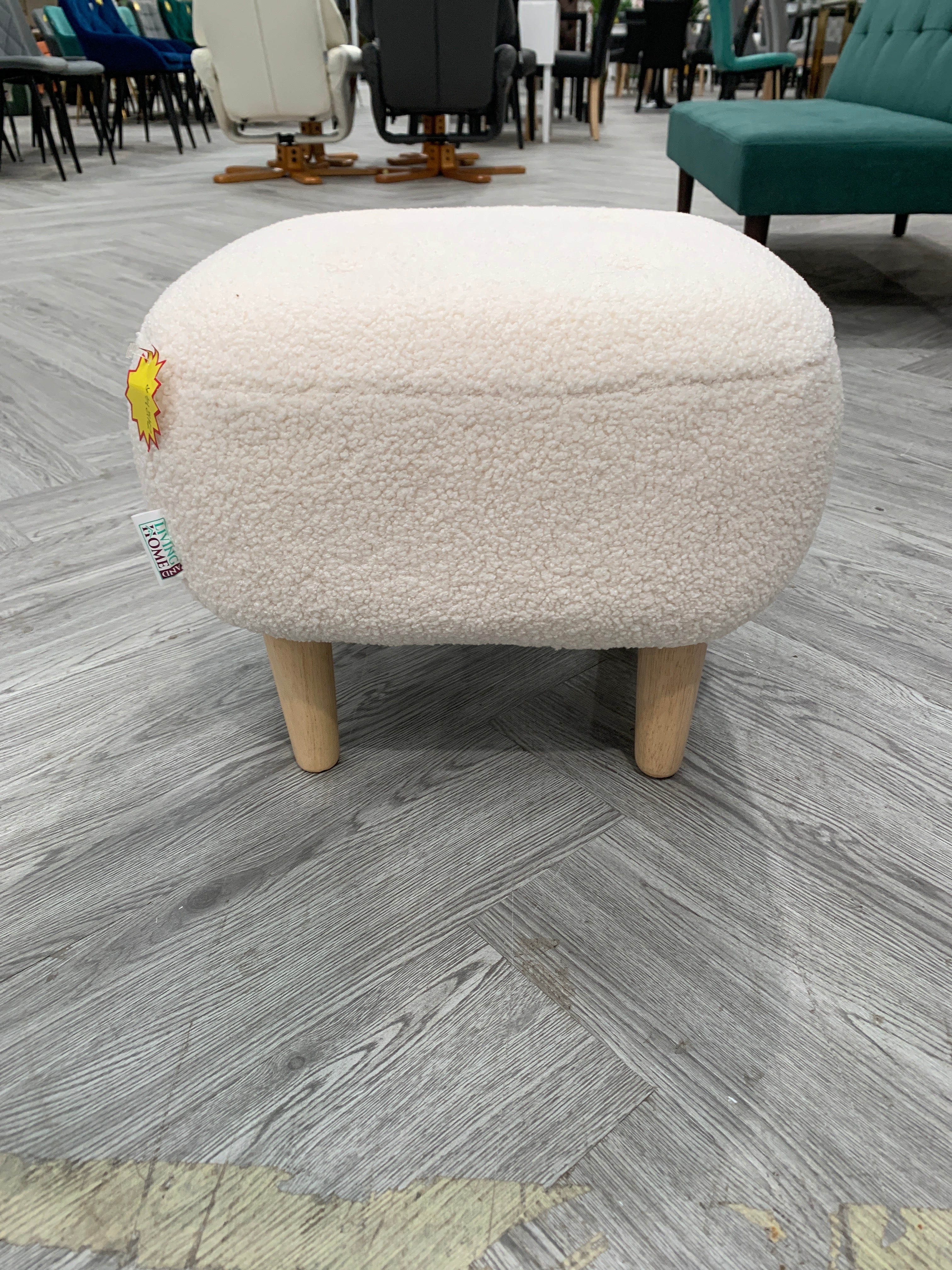 Beige Footstool Pouffe Stool with Wooden Legs