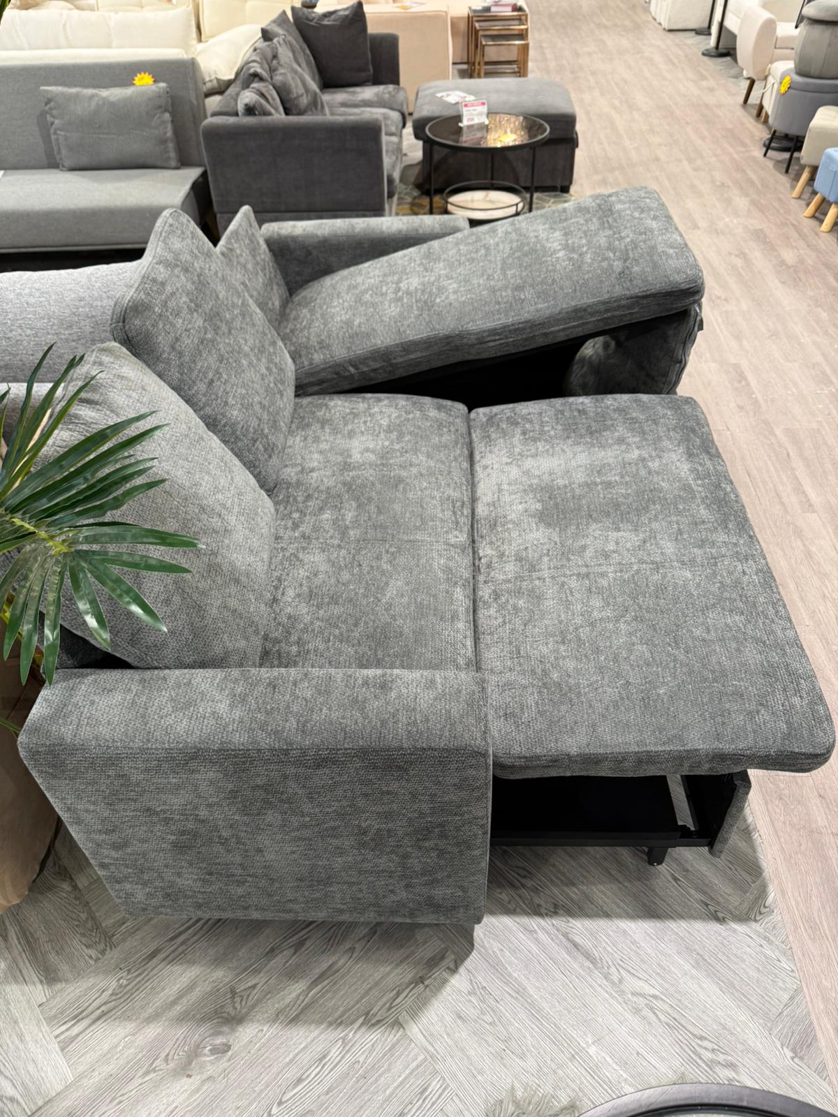 Chenille L Shaped Corner Sofa Bed 3 Seater Sofa with Storage Grey