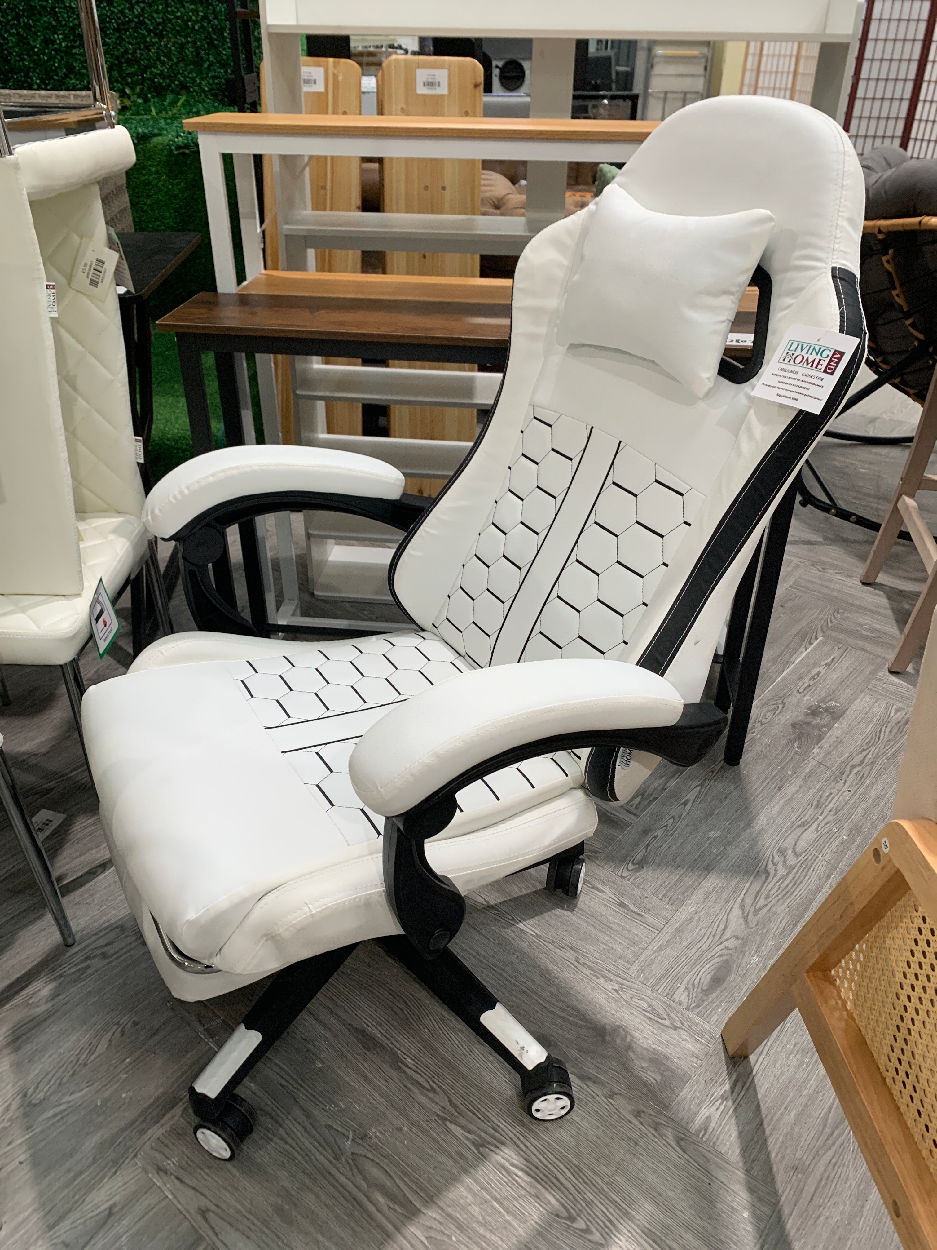 High Back Ergonomic Gaming Chair with Massage Lumbar Support & Footrest White