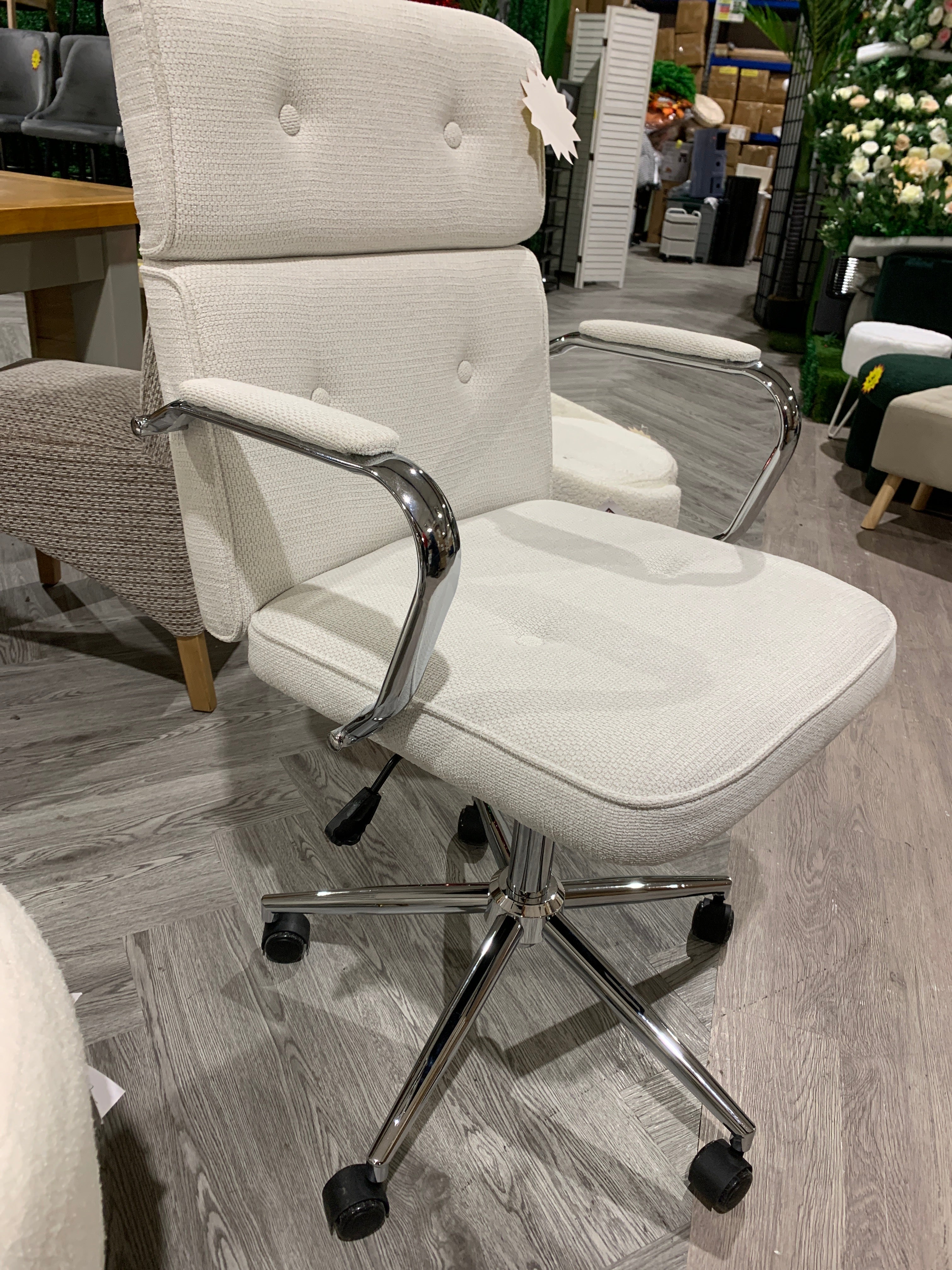 Chenille Swivel and Height Adjustable Office Chair with High Back White