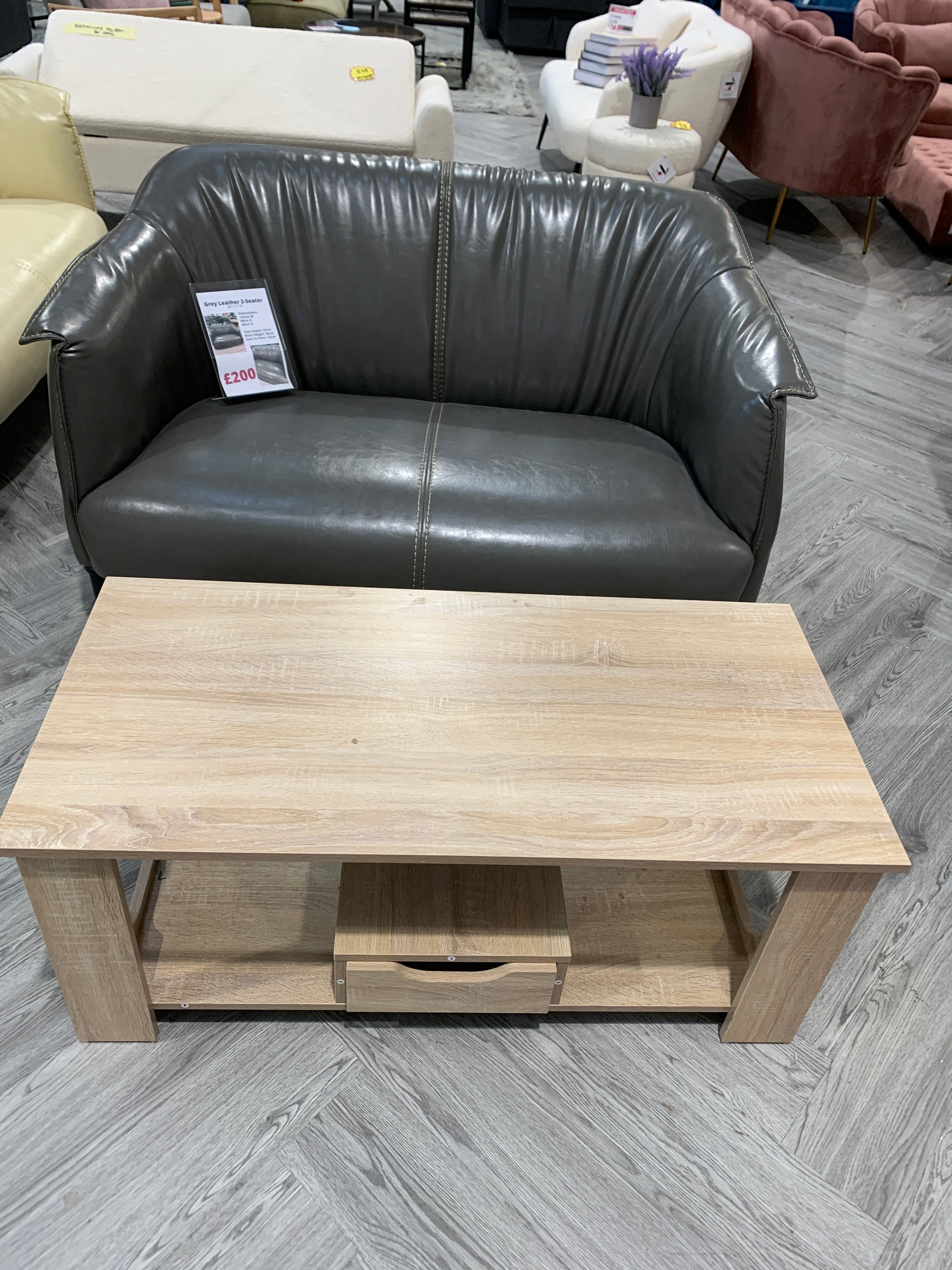 2 Tier Light Brown Wooden Coffee Table with Drawer and Shelf