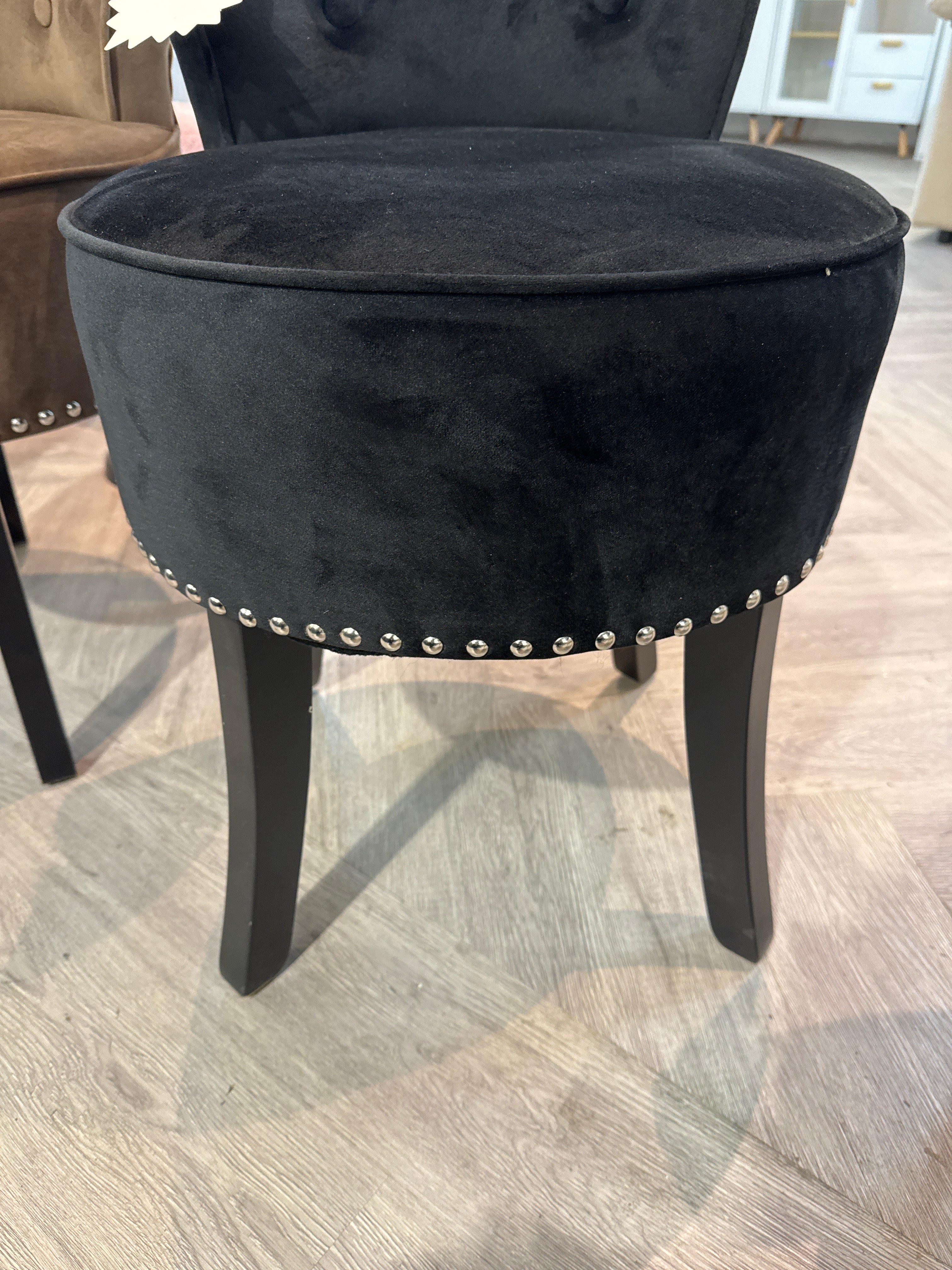 Black Velvet Nailhead Dressing Table Stool