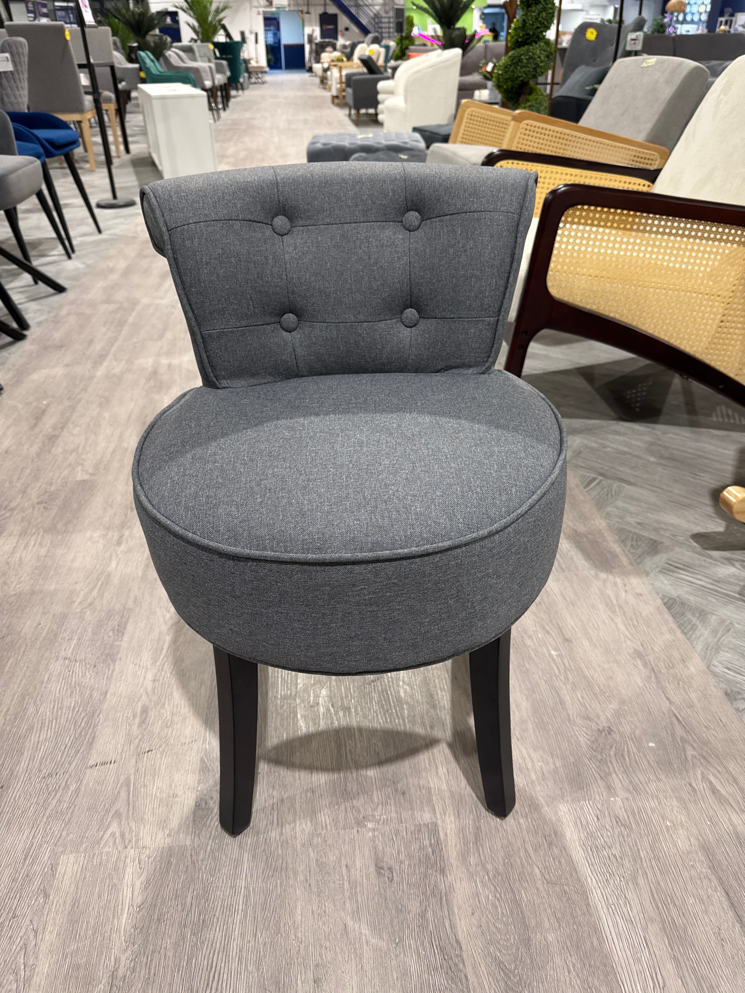 Grey Linen Buttoned Stool for Dressing Table