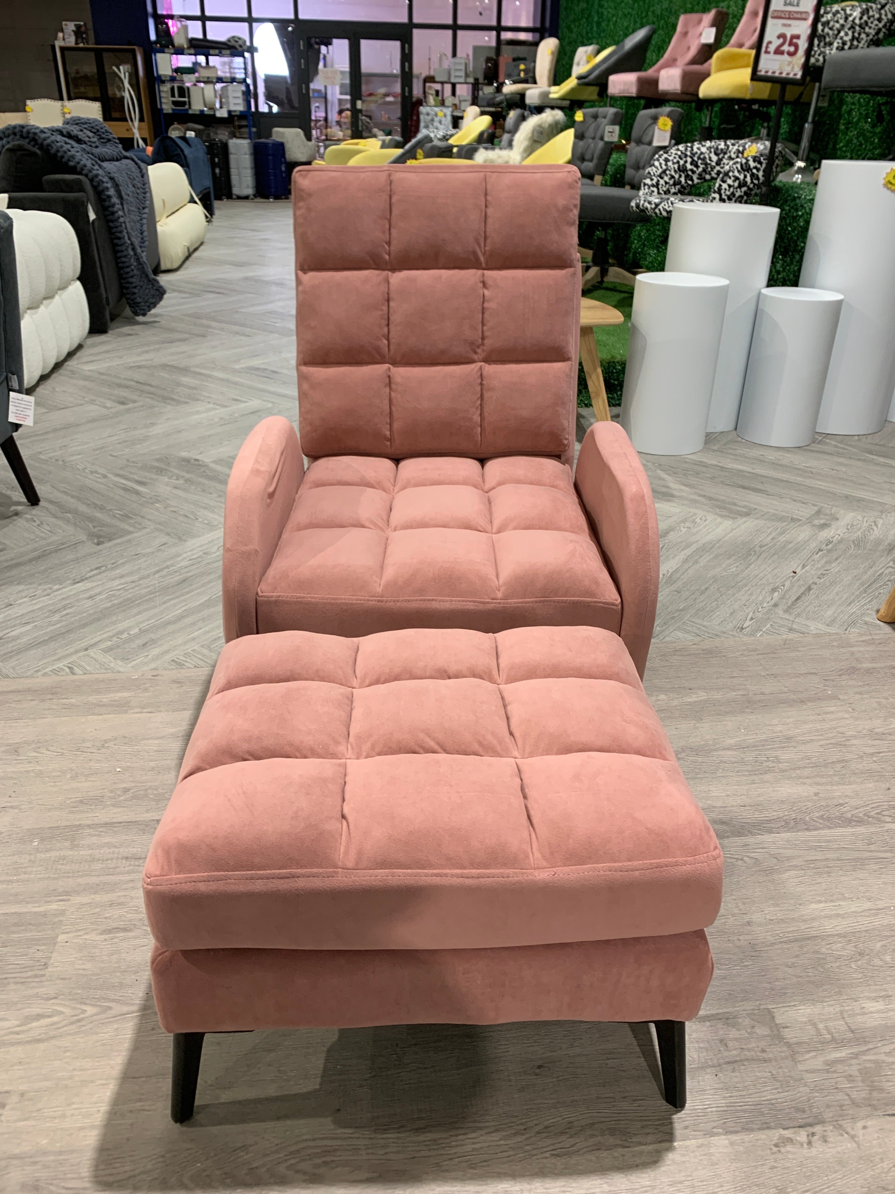 Pink Leisure Recliner and Footstool Set with Metal Legs