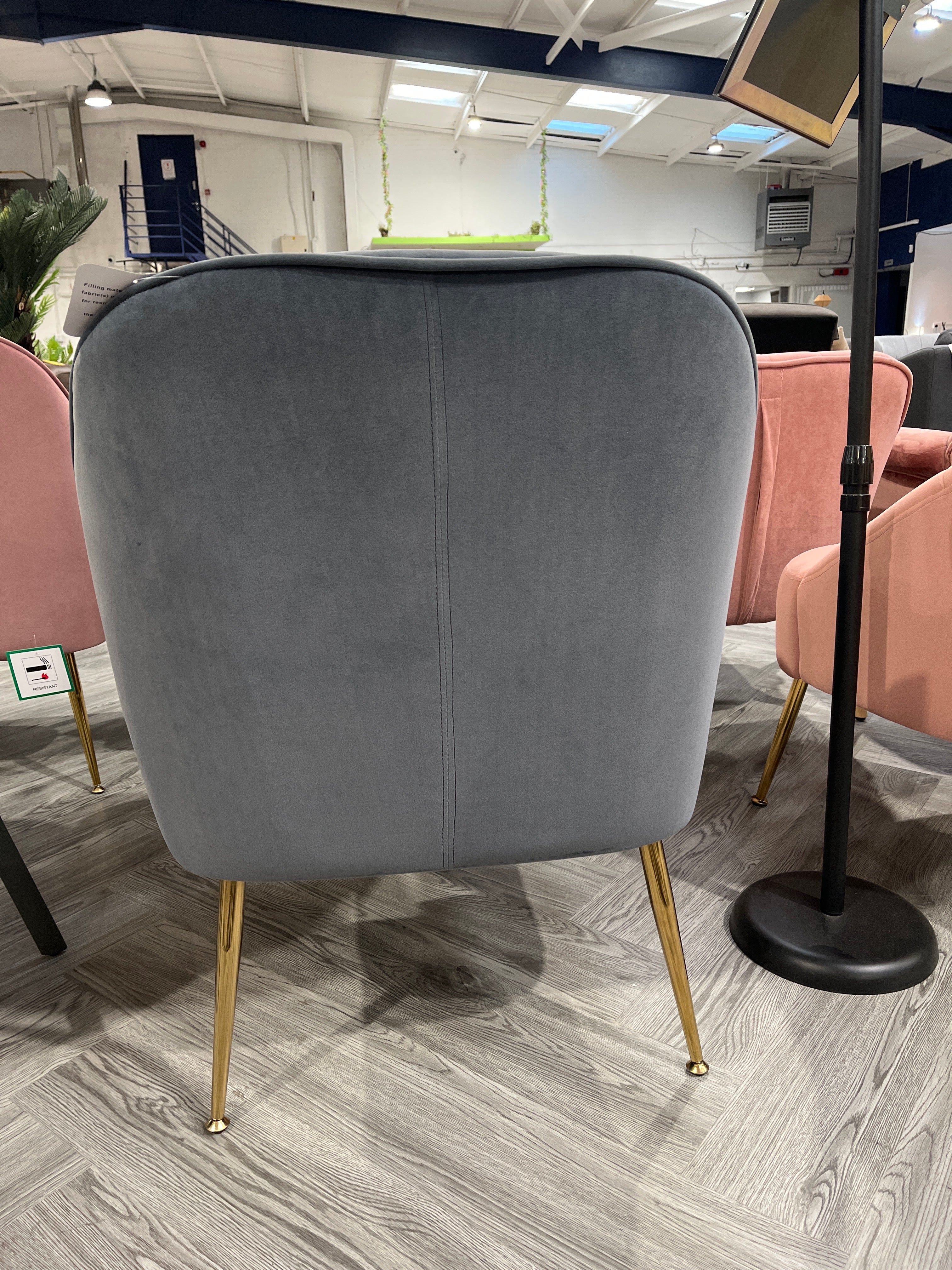 Grey Contemporary Upholstered Comfy Armchair with Gold-Plated Legs