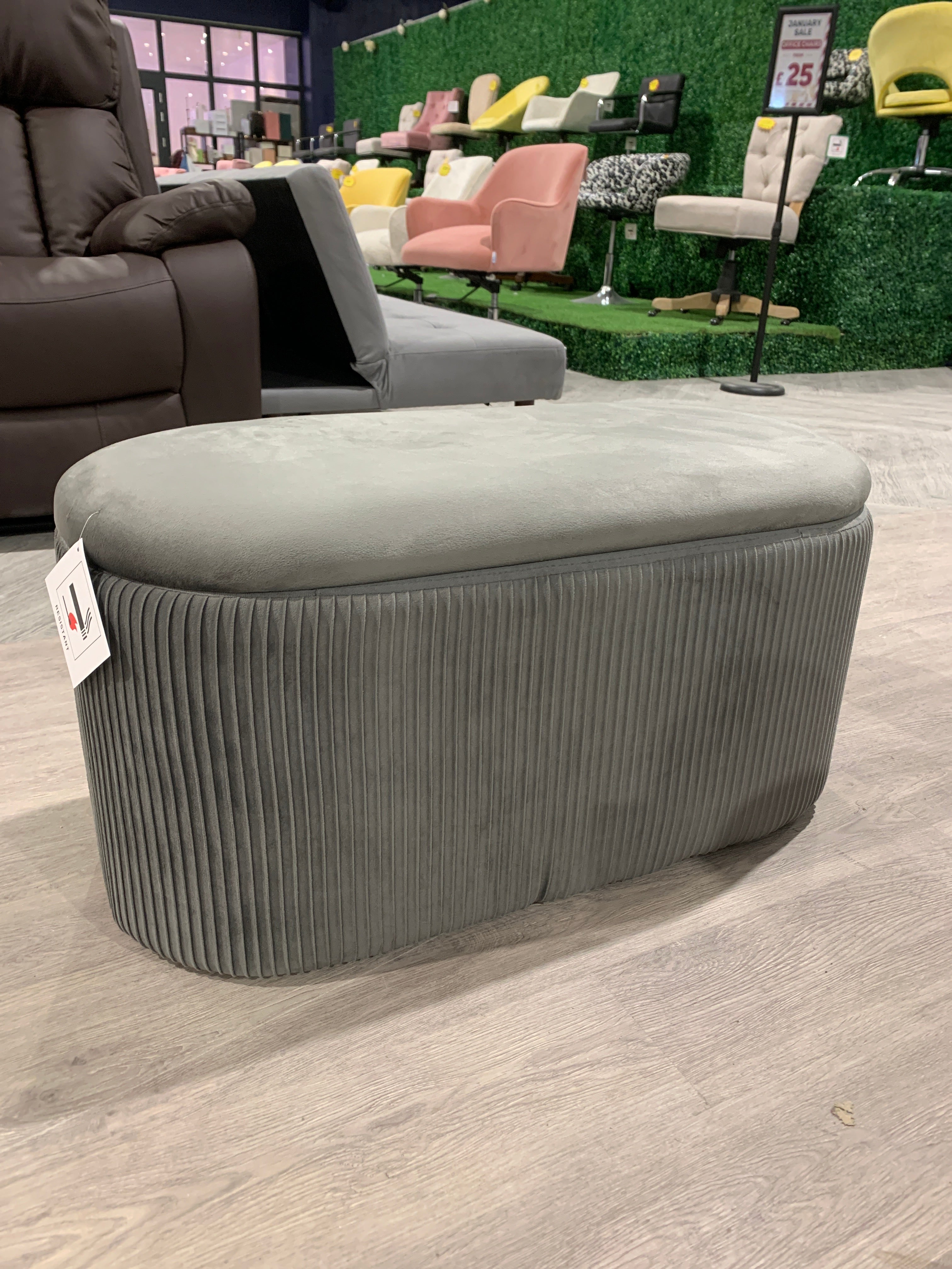 Long Modern Pleated Storage Ottoman Grey