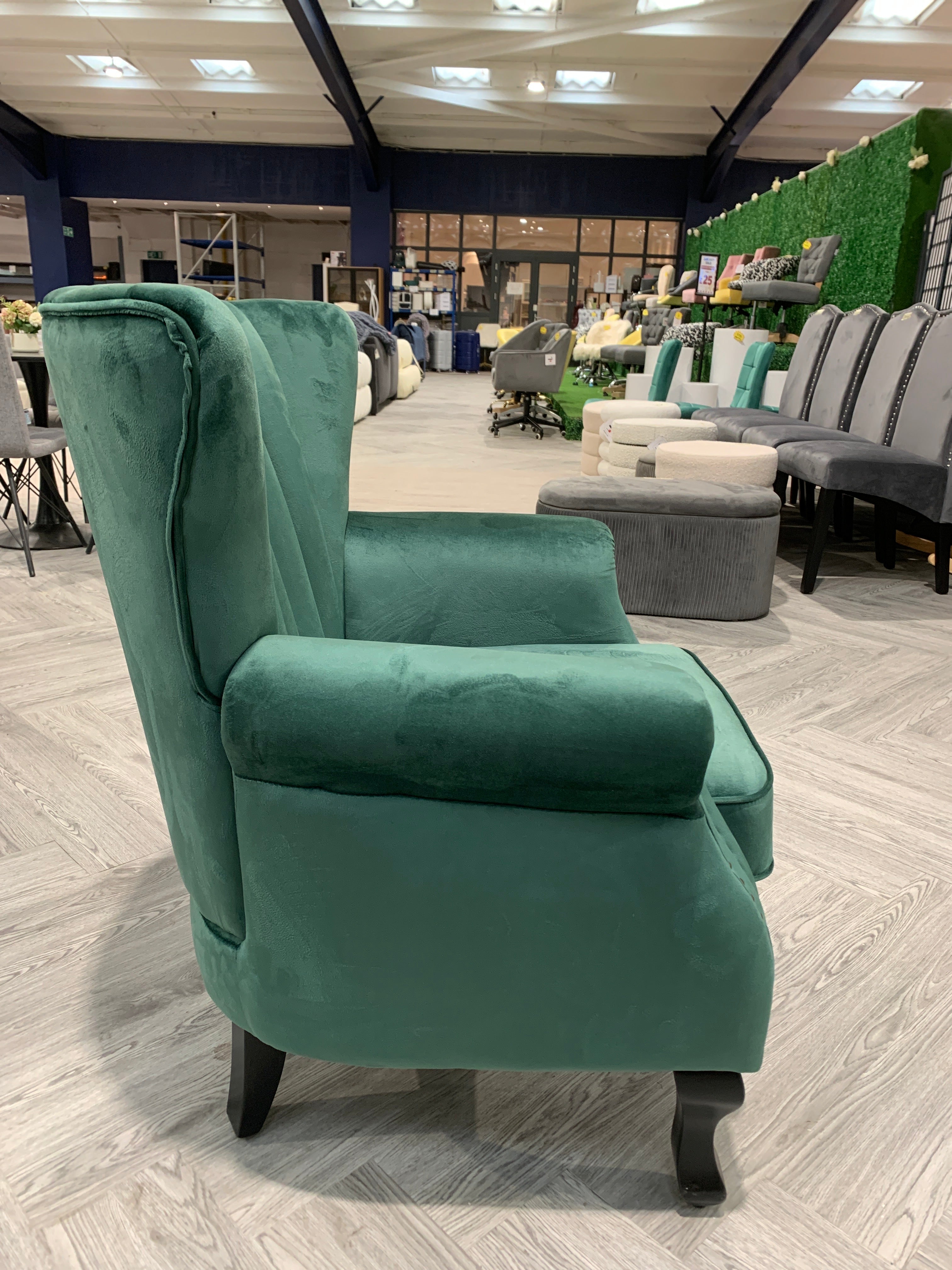 Dark Green Velvet Channel Occasional Sofa Chair