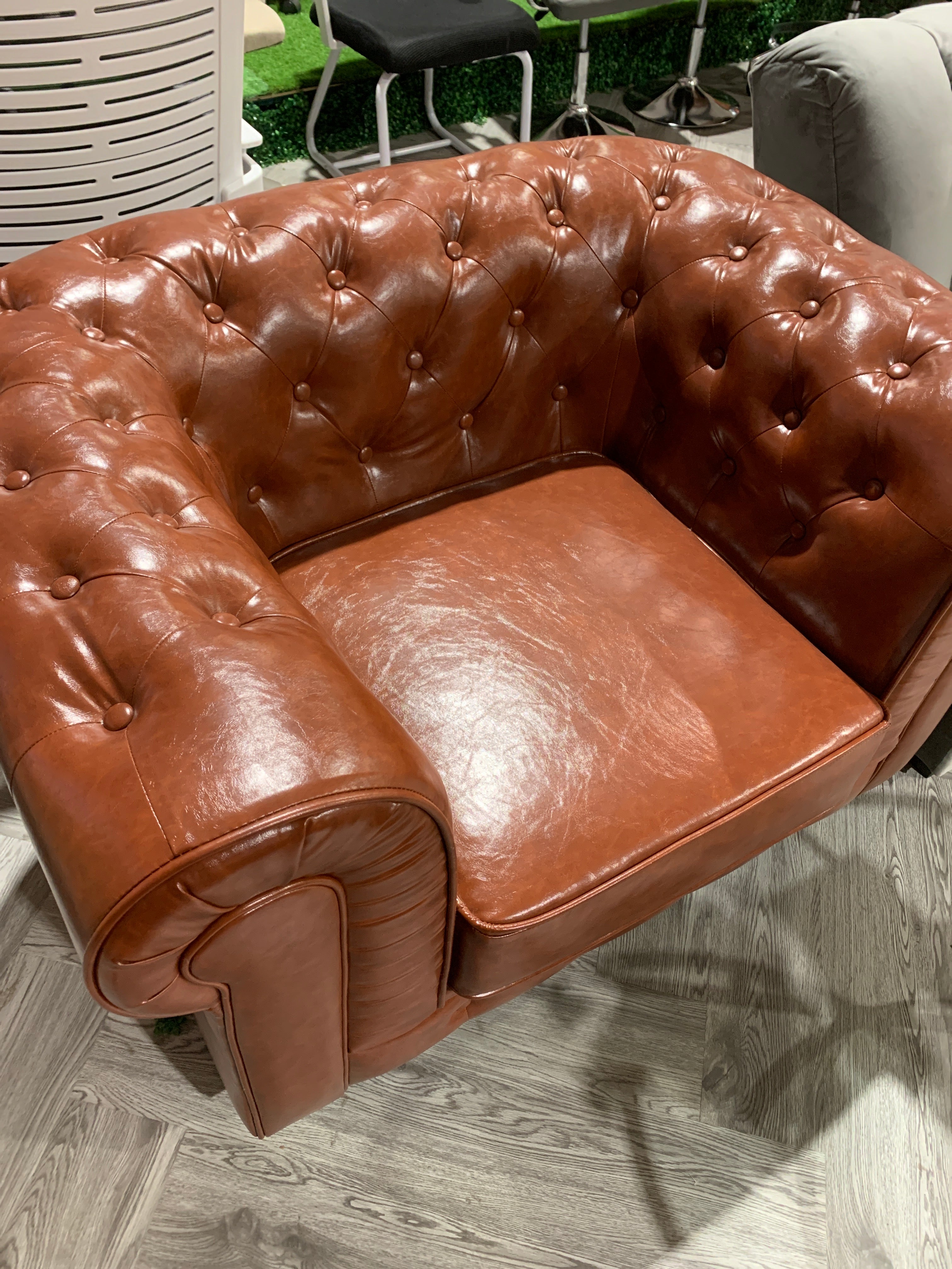 Brown PU Leather Chesterfield Armchair Single Sofa