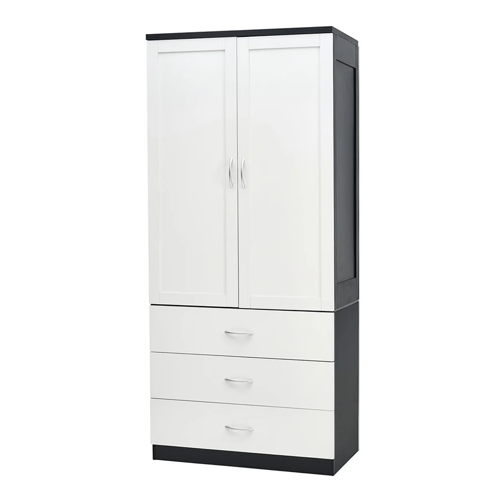 New 2 Doors Wardrobe with 3 Drawers & Hanging Rail White