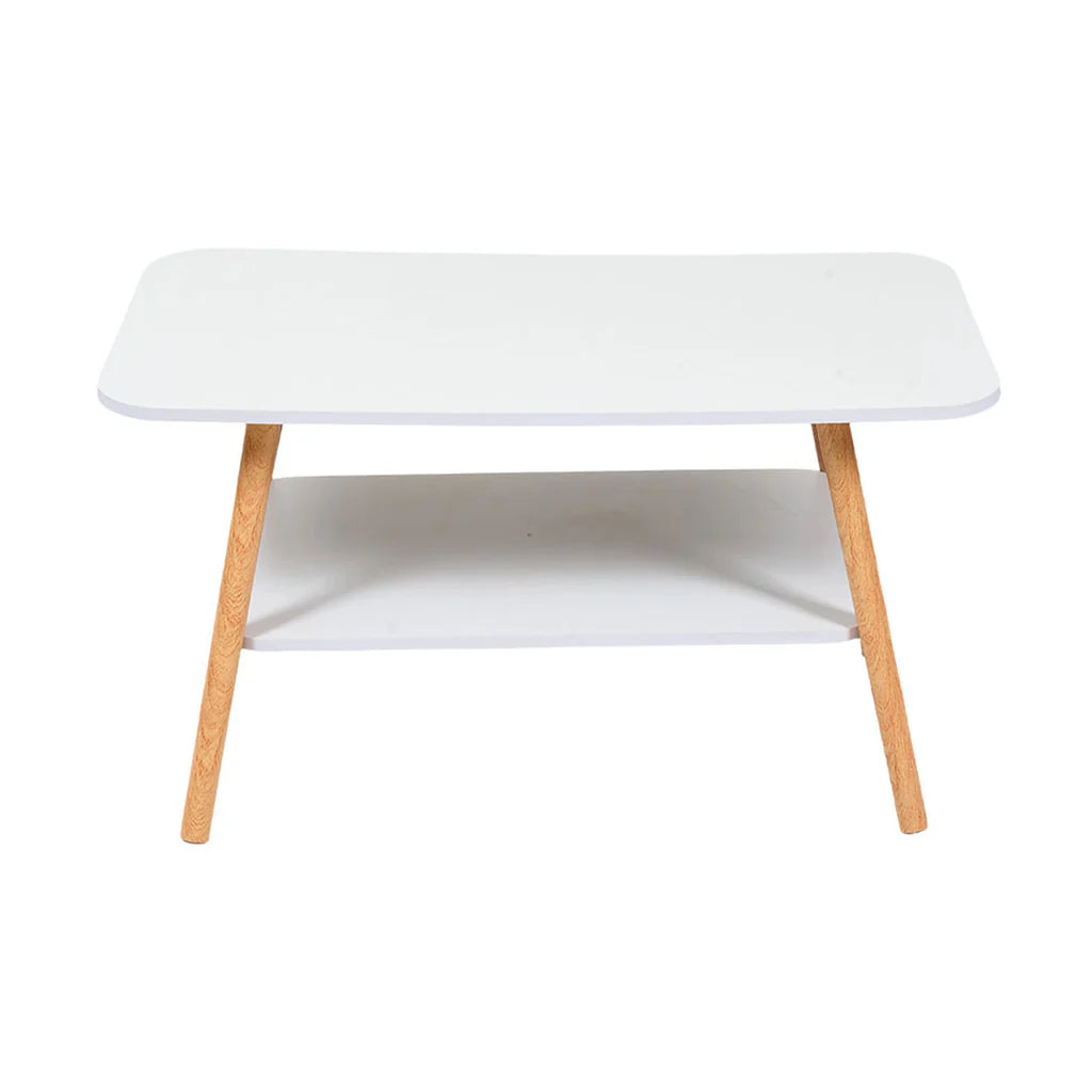 2 Tier Rectangular Coffee Table with Wooden Legs White