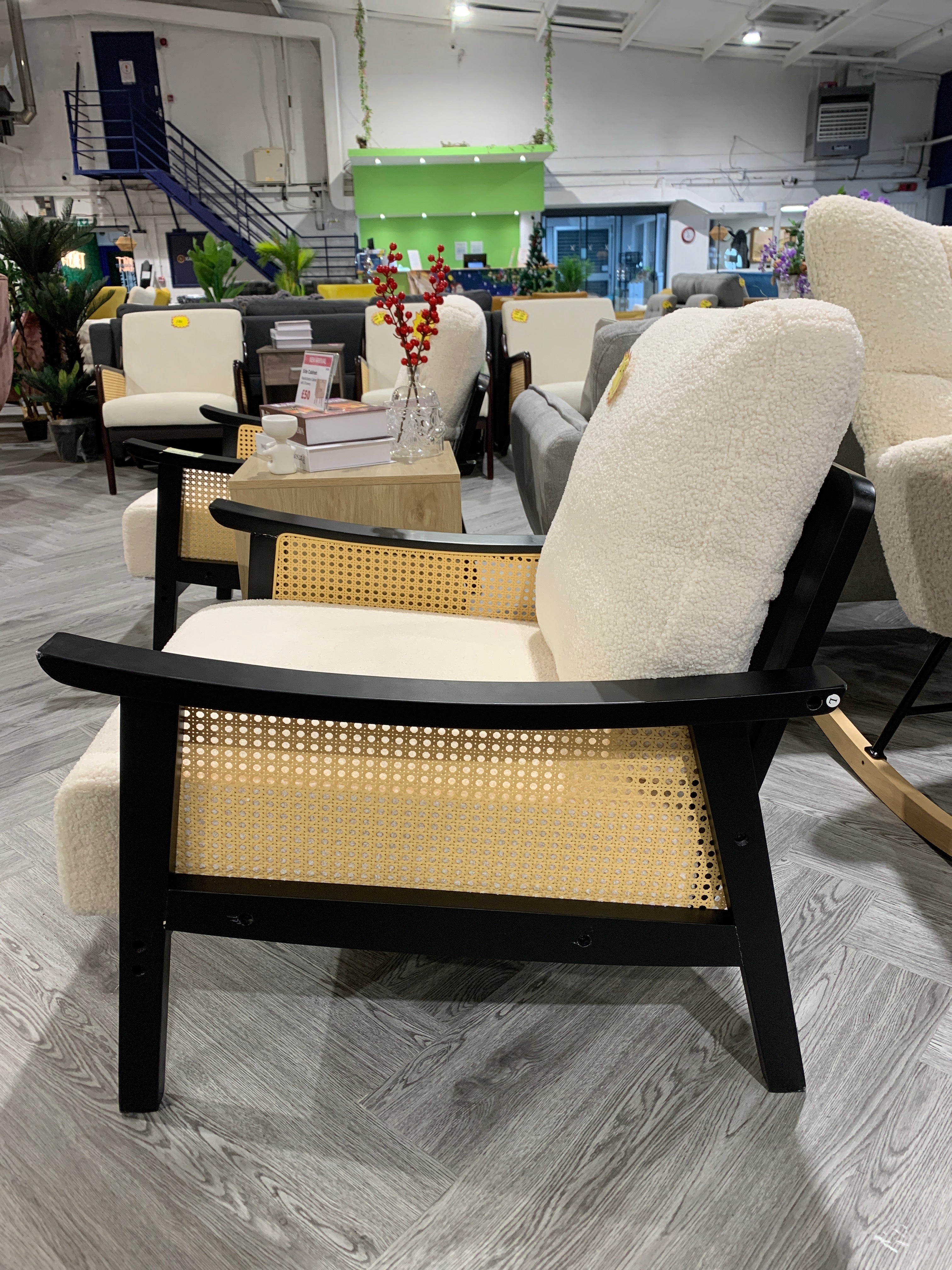 Teddy Bear Fur Mid Century Rattan Armchair