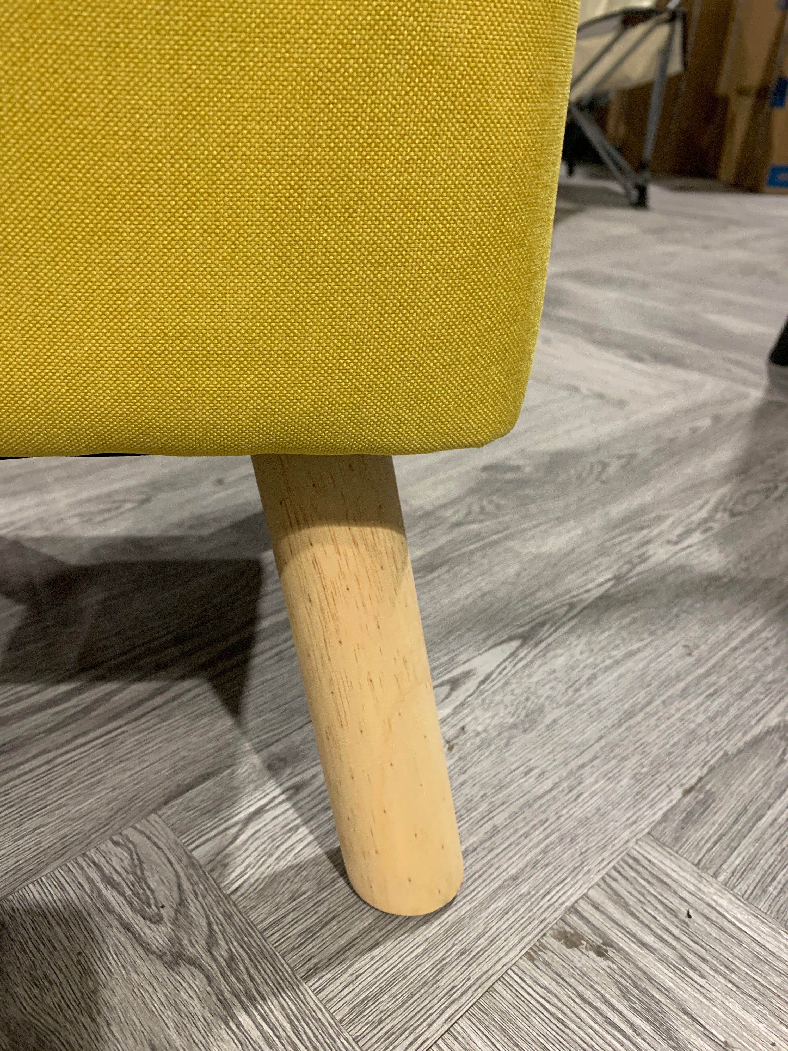 Linen Fabric Padded Wooden Leg Footstool Yellow