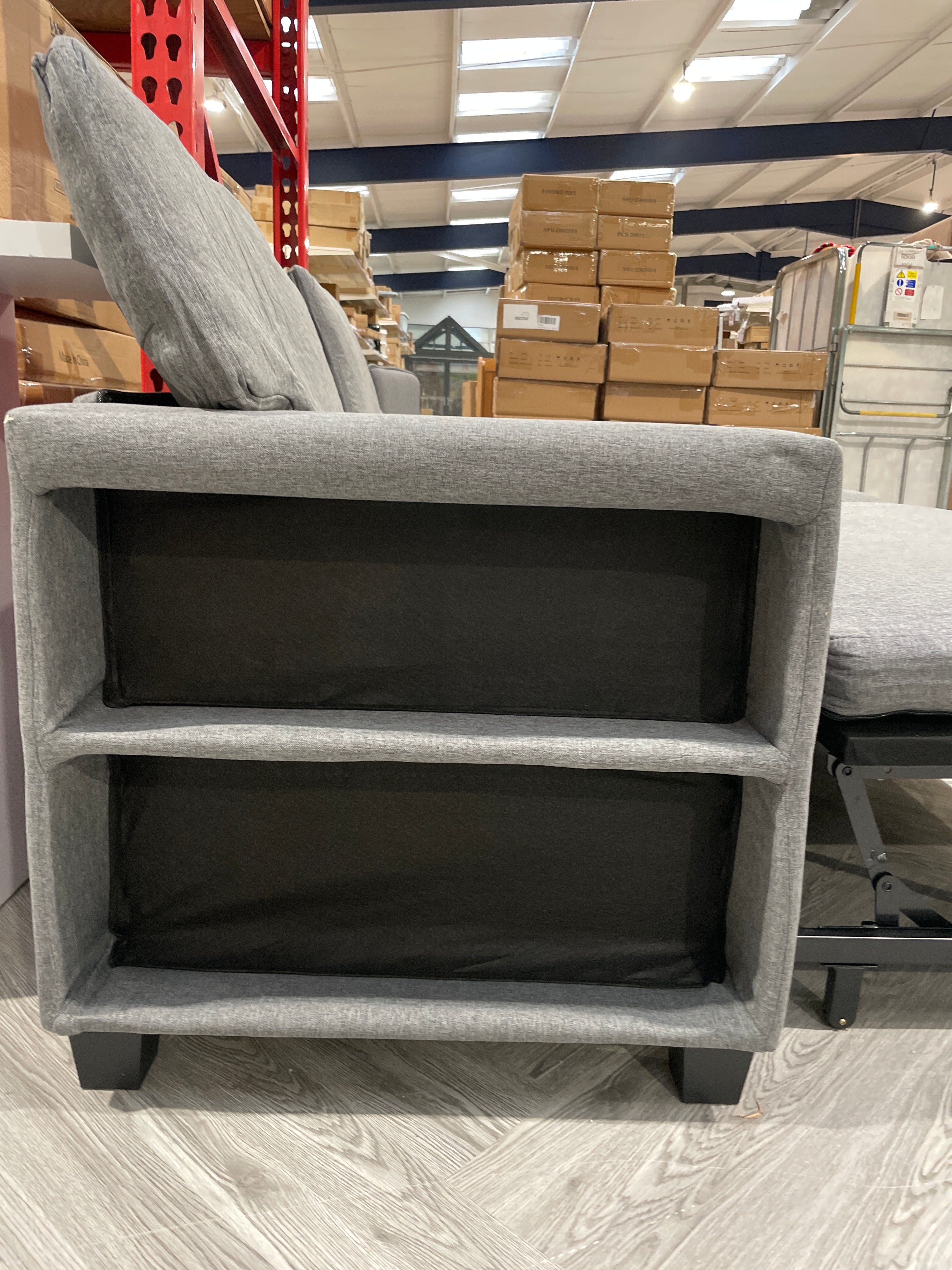 Linen L Shaped Corner Sofa Bed 3 Seater Sofa with Storage and Armrest Shelf Grey