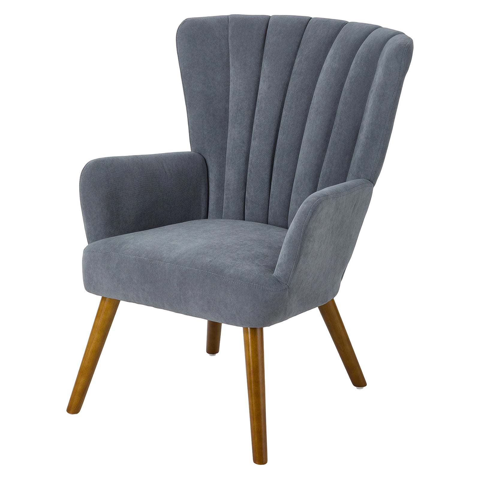 New Velvet Upholstered Channel Wingback Armchair with Wooden Legs Grey