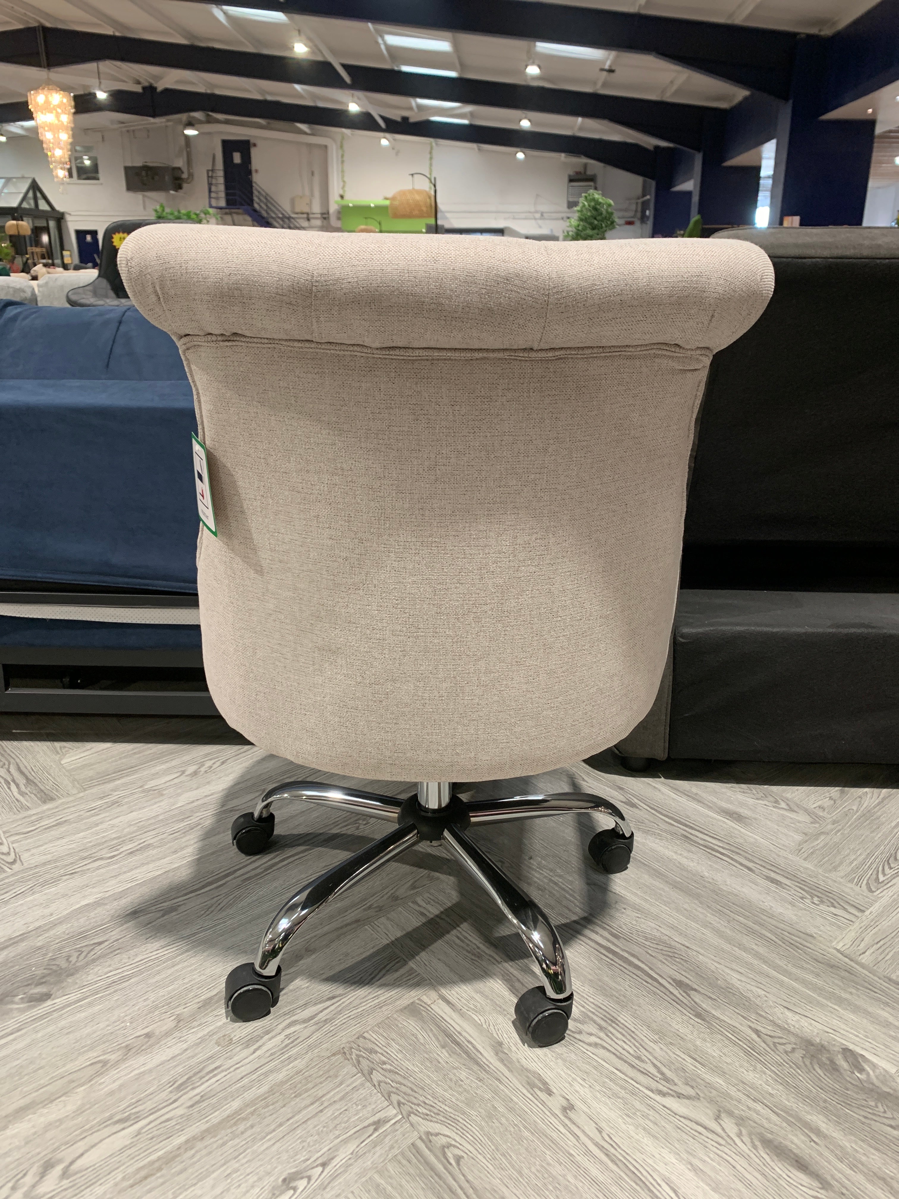 Beige Swivel Linen Round Seat Office Chair with Gas Lift Adjustment