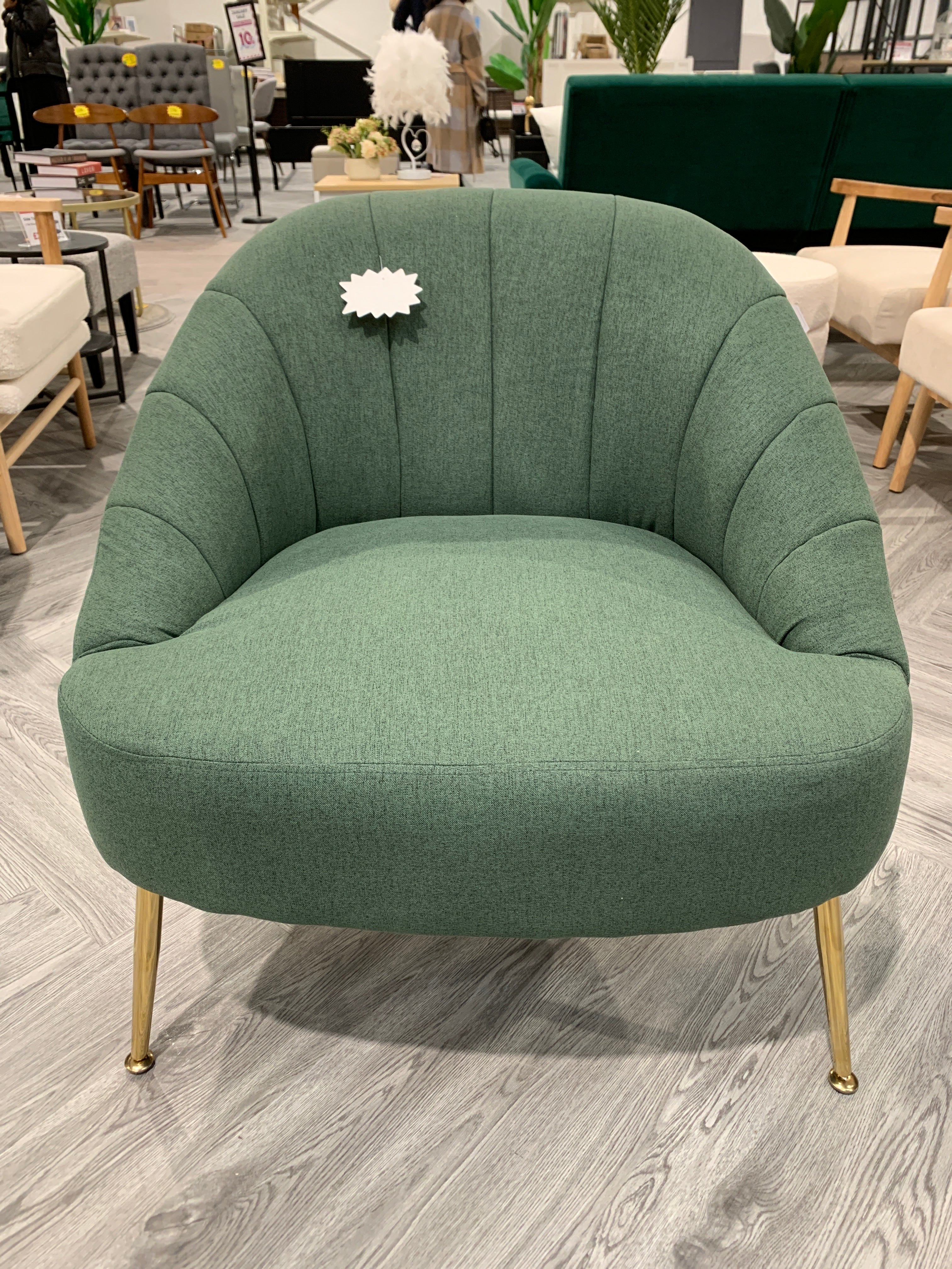 Green Fabric Armchair with Golden Legs