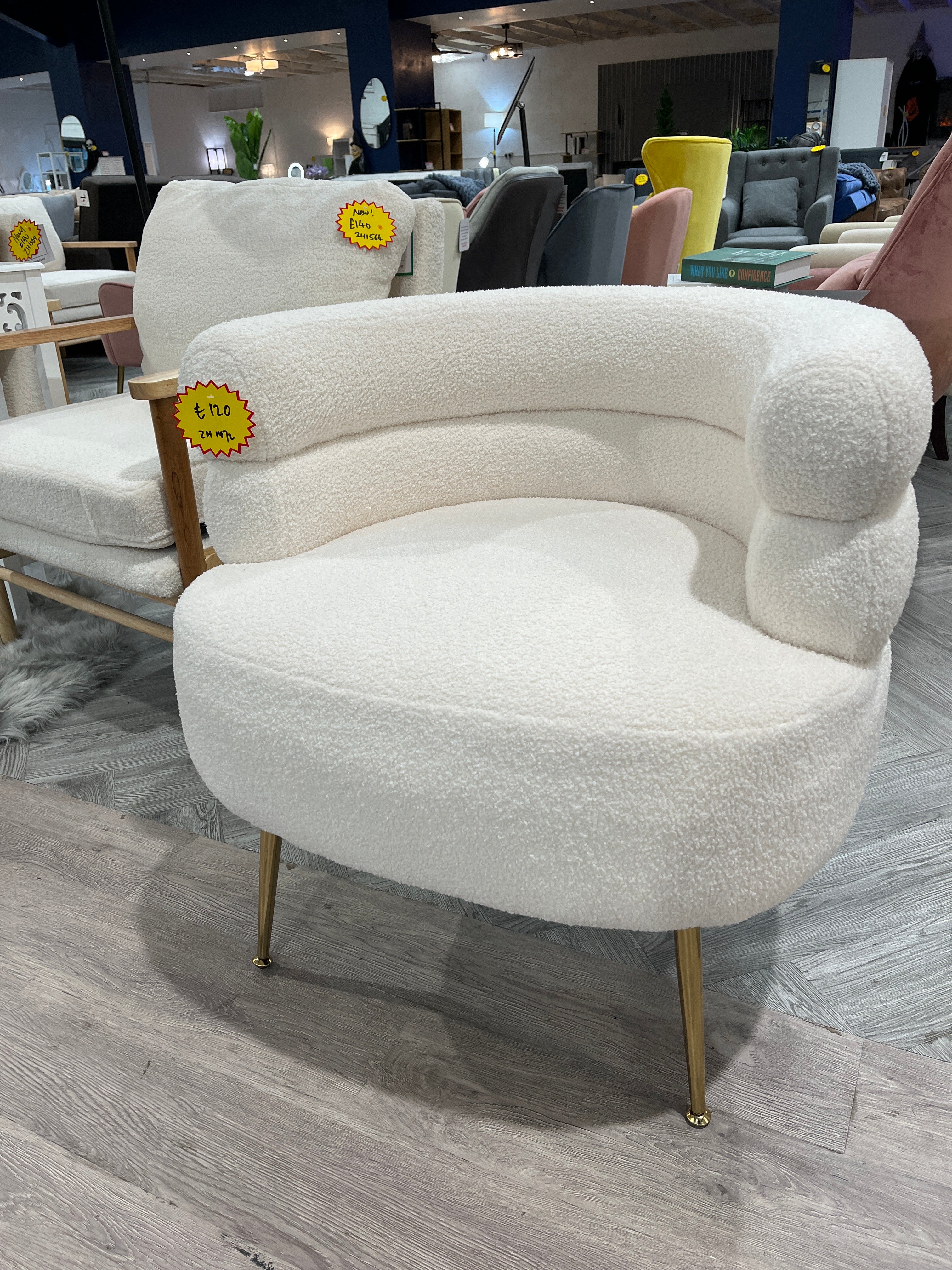 White Curved Upholstered Single Sofa Accent Chair