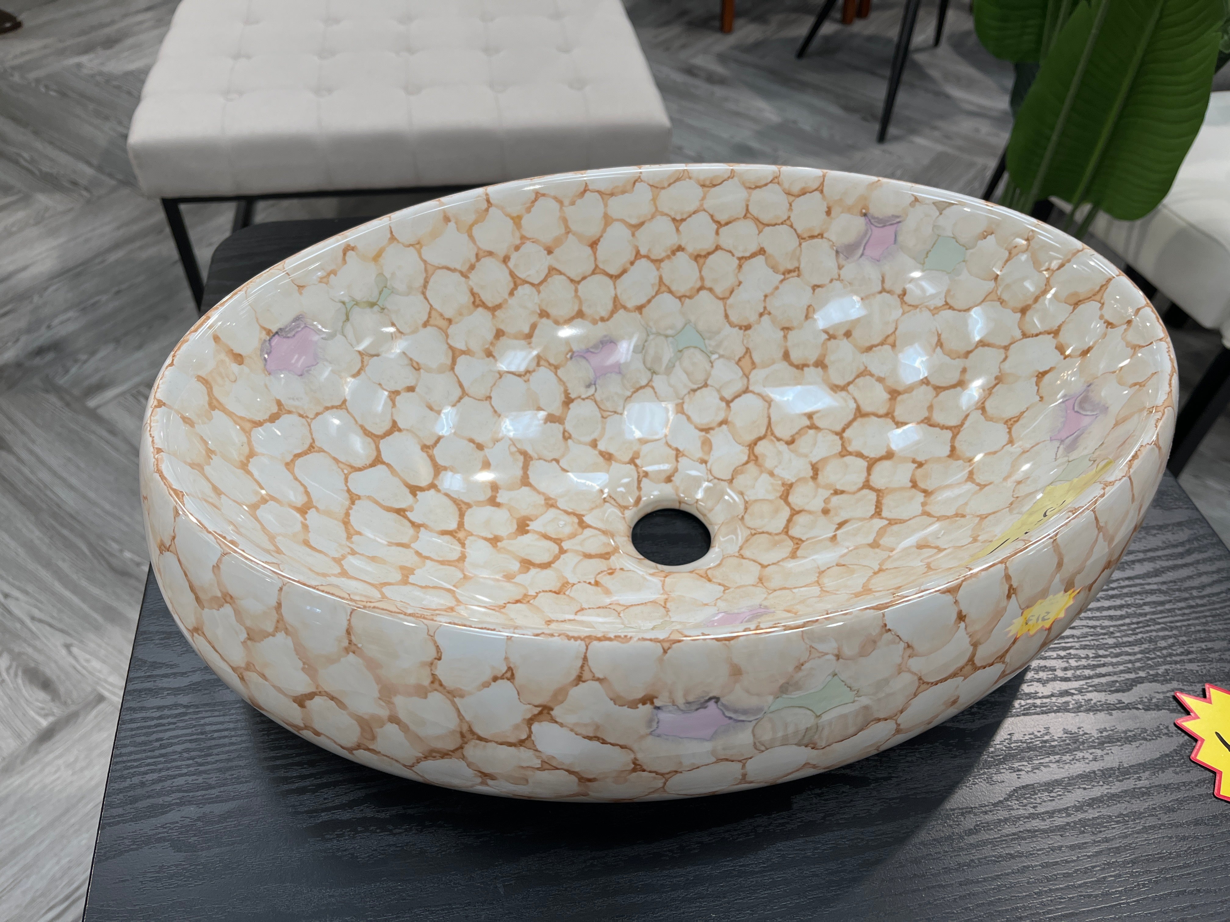 Modern Above Counter Oval Marble Bathroom Vessel Sink