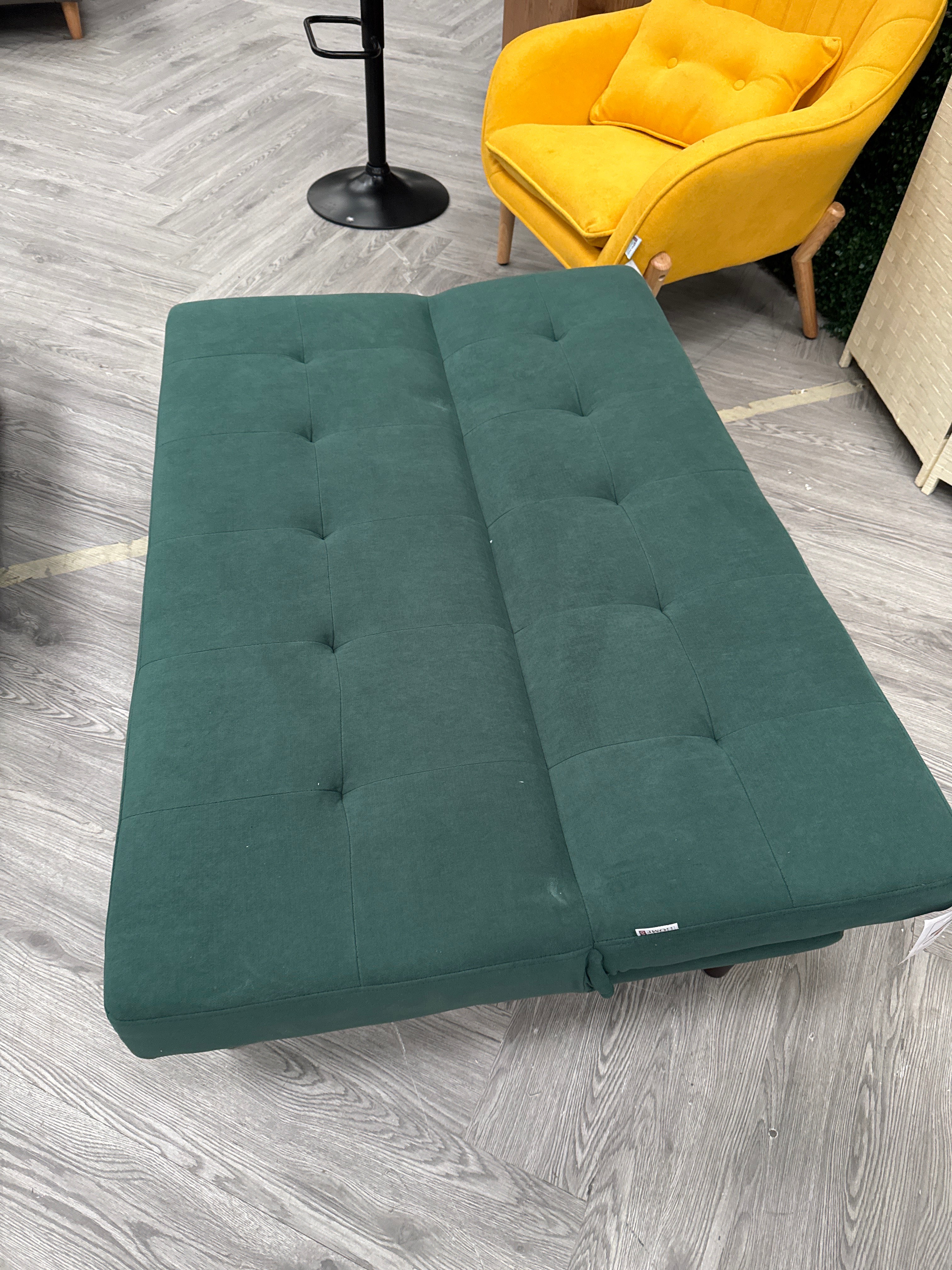 Green Small Modern 2 Seater Padded Convertible Sofa Bed with Wooden Legs