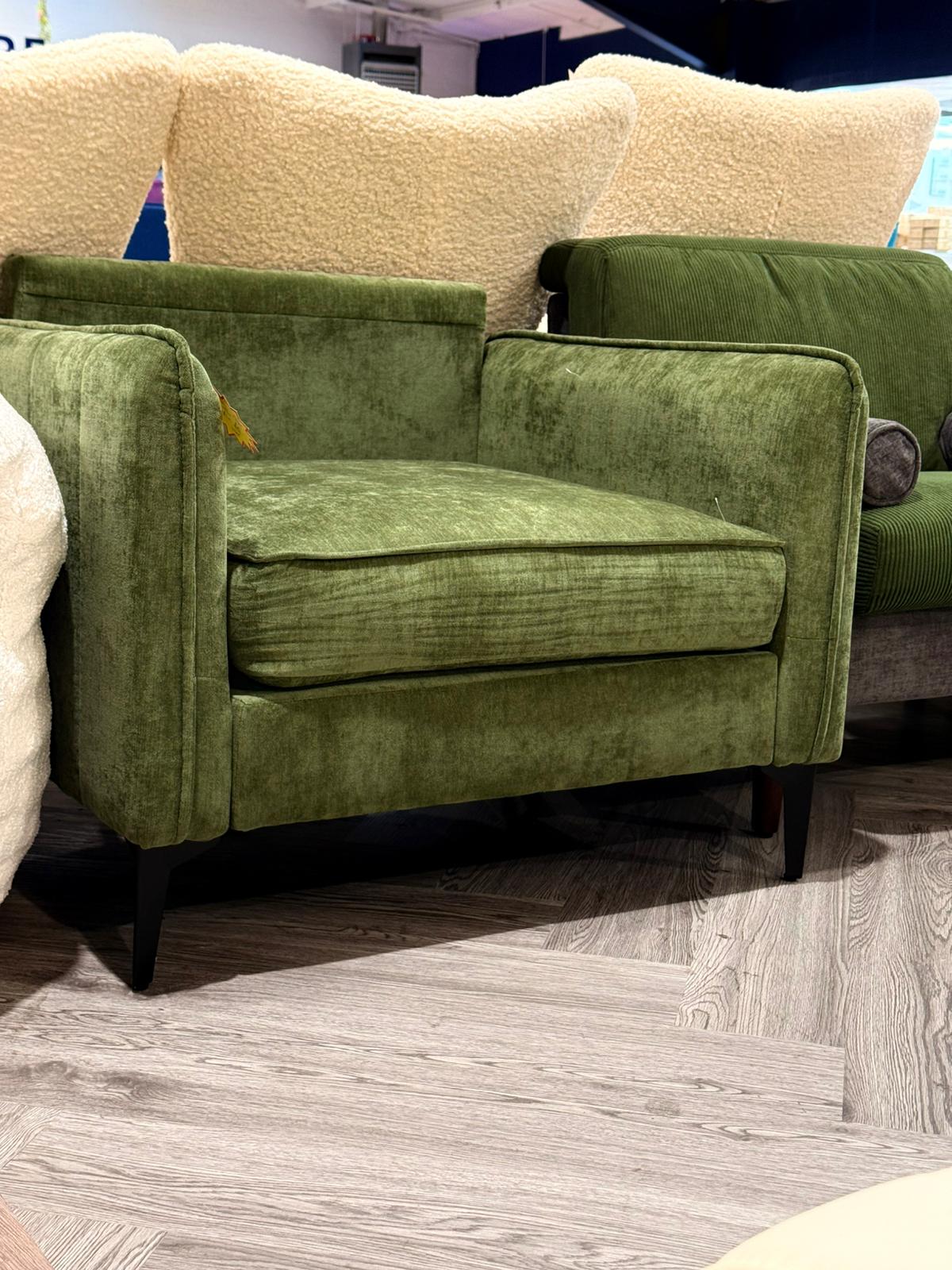 Vintage Chenille Upholstered Single Sofa Armchair Green