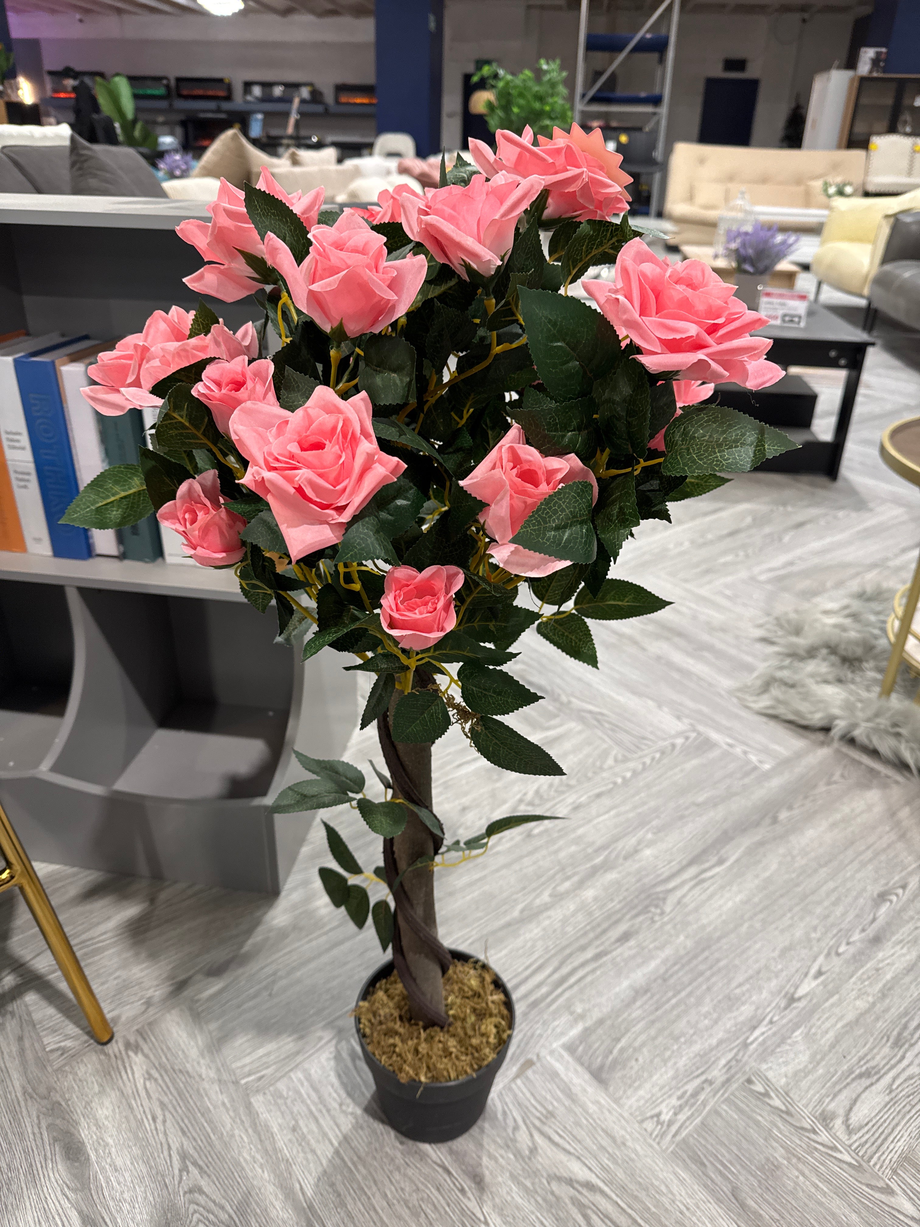 Pink Artificial Rose Flower Tree with Pot 90cm