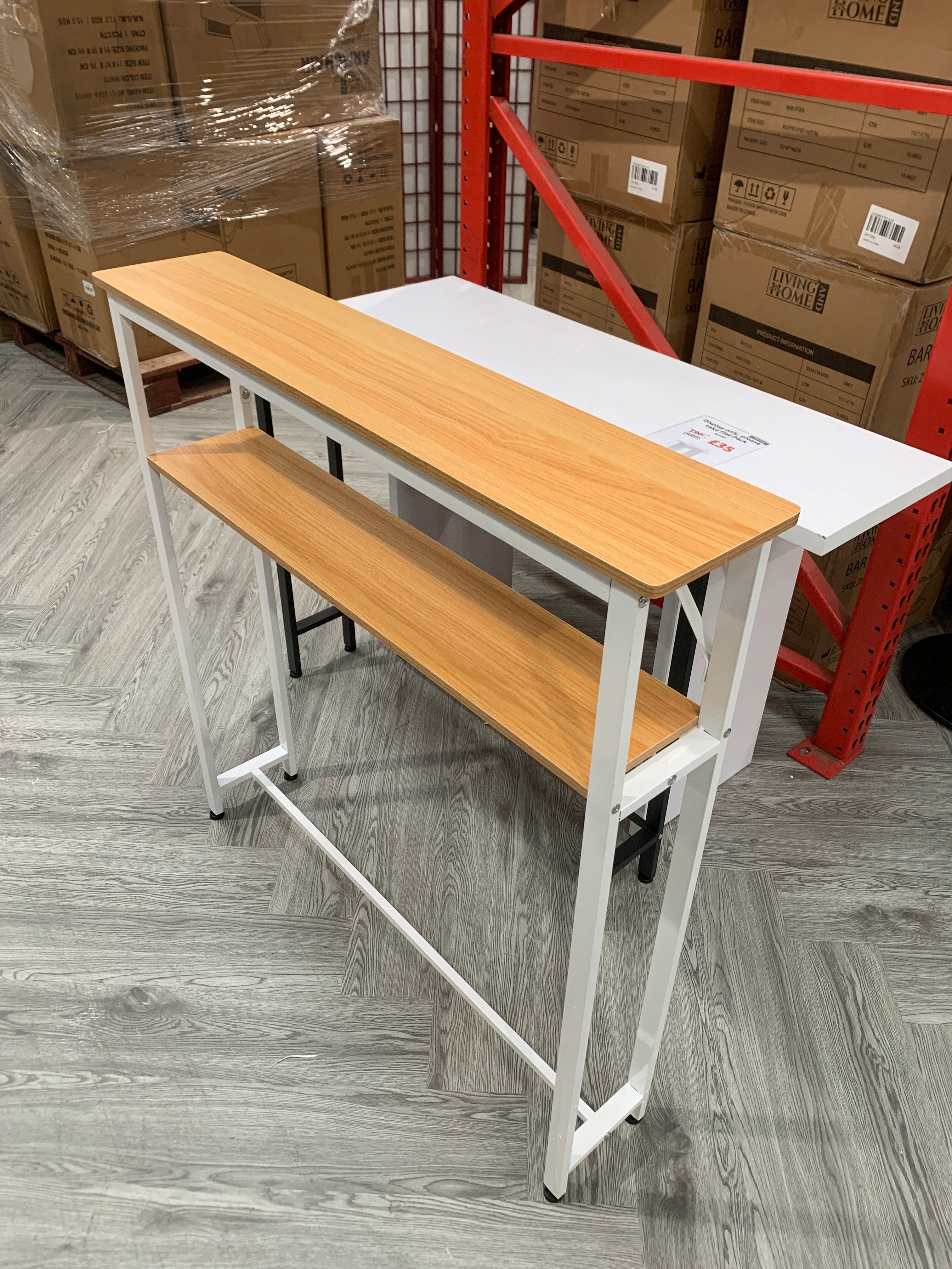 Two Tier Narrow Console Table with Metal Legs Natural
