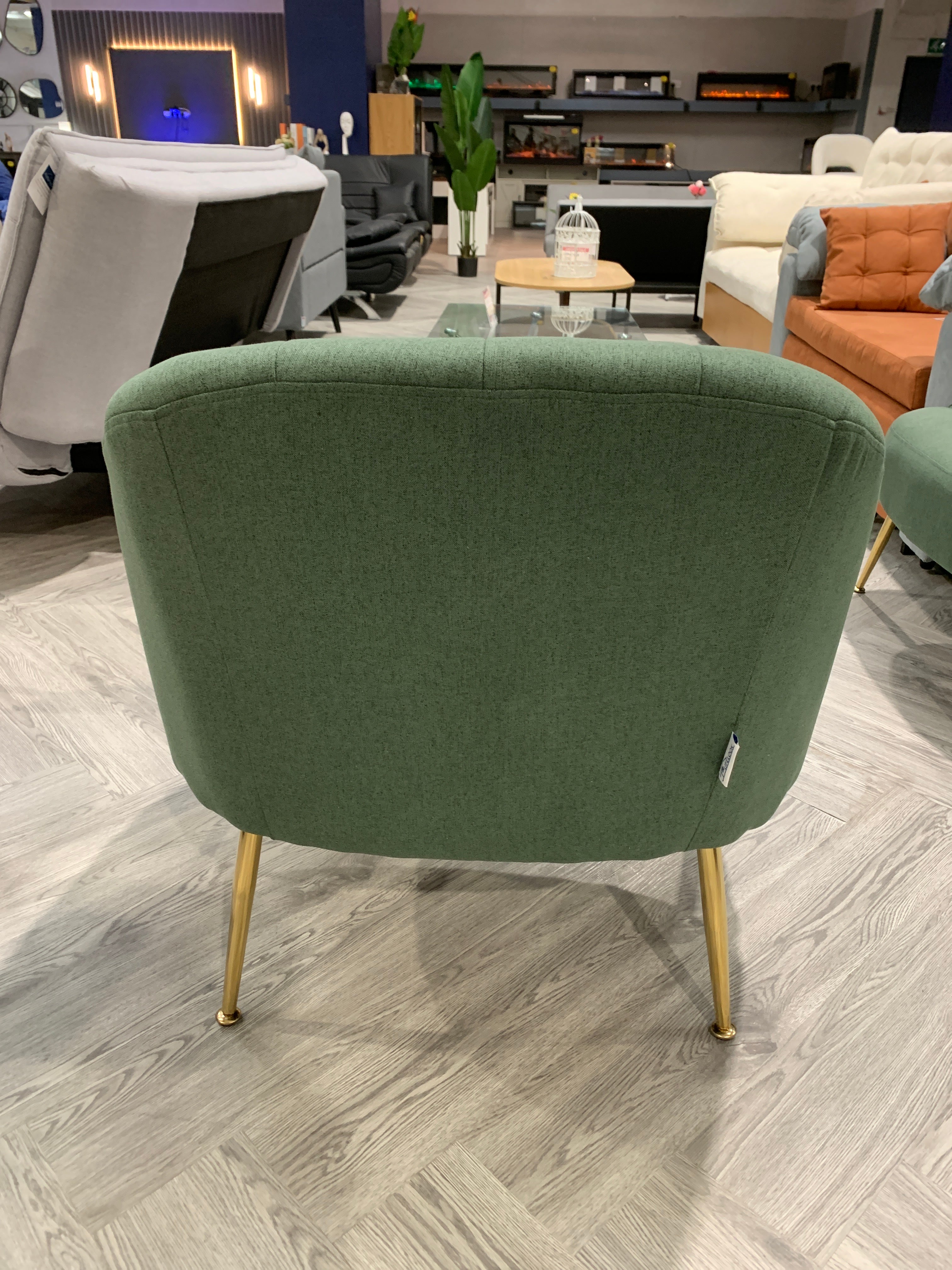 Green Fabric Armchair with Golden Legs