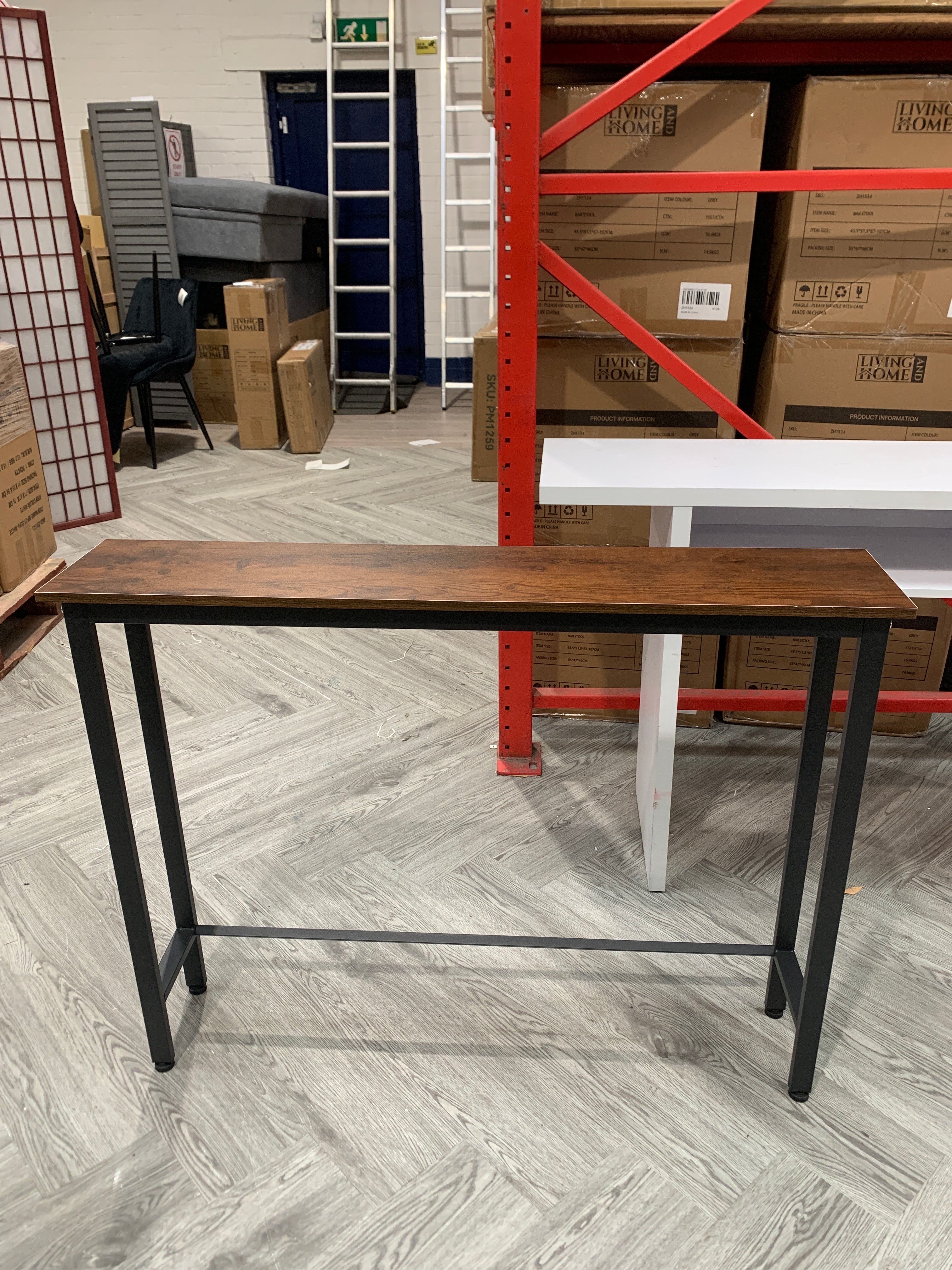 Narrow Console Table with Metal Legs Brown
