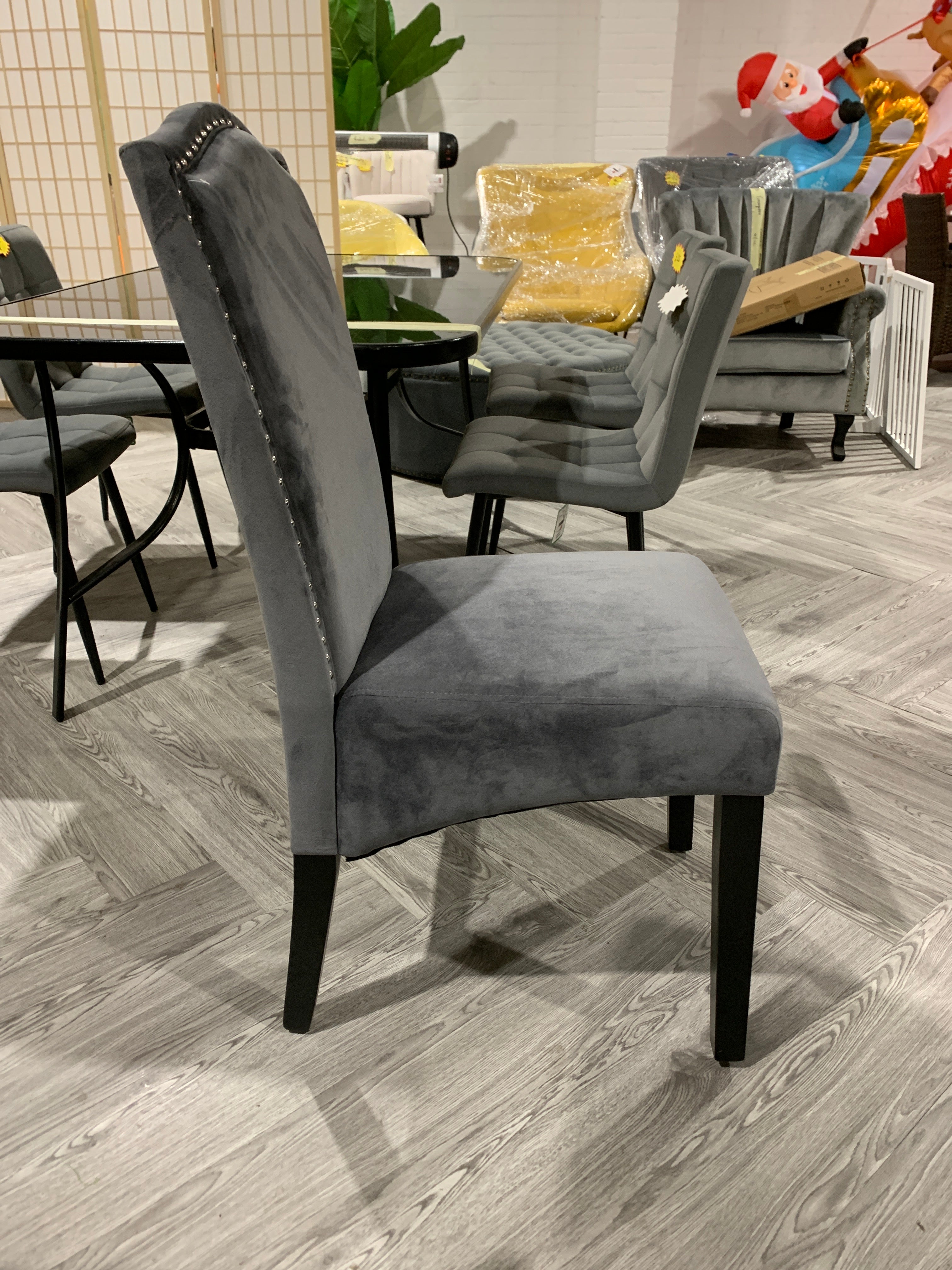 Grey Velvet High Back Dining Chair 1PC