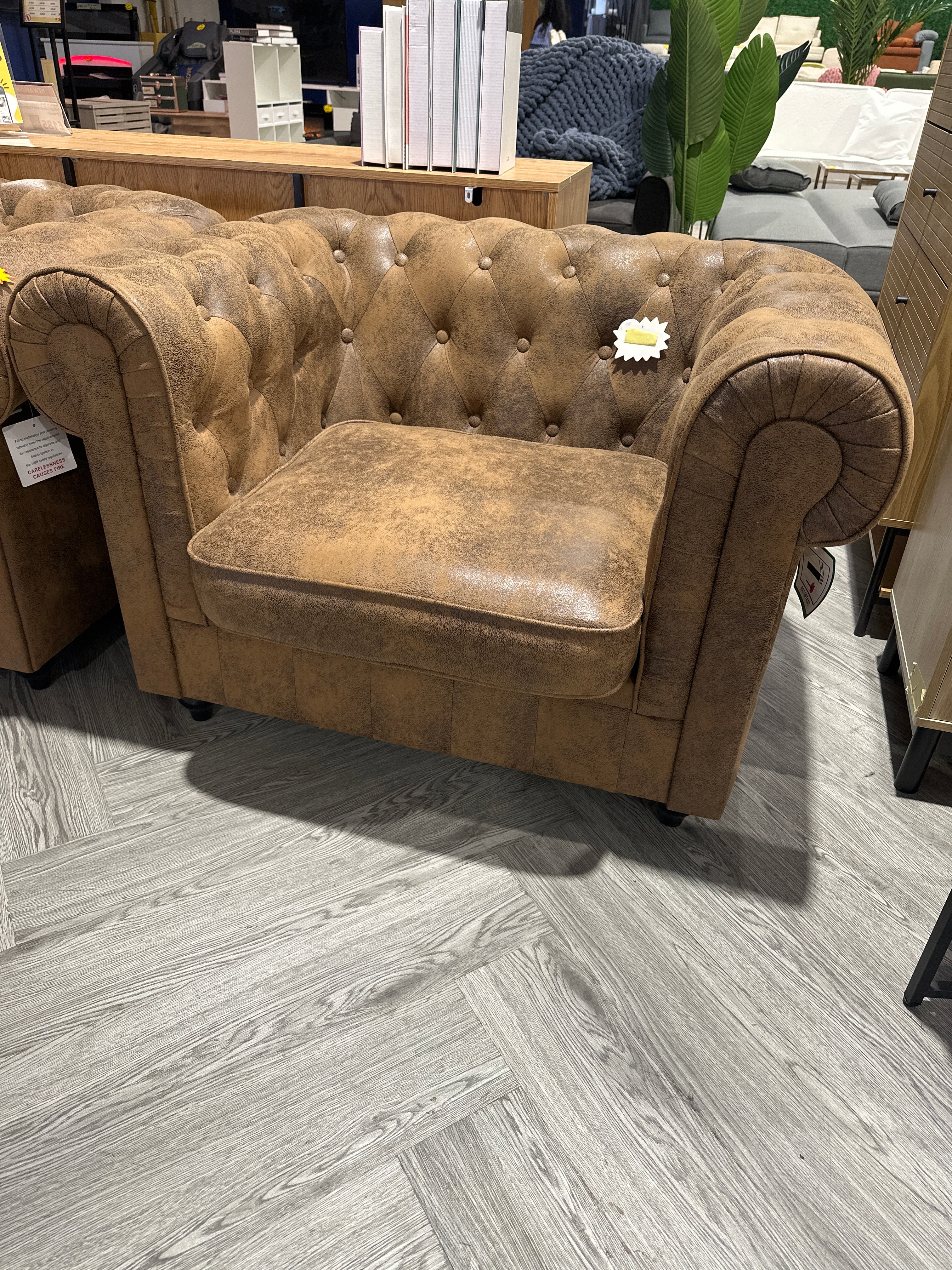 Mid Century Leather Accent Wingback Chesterfield Armchair