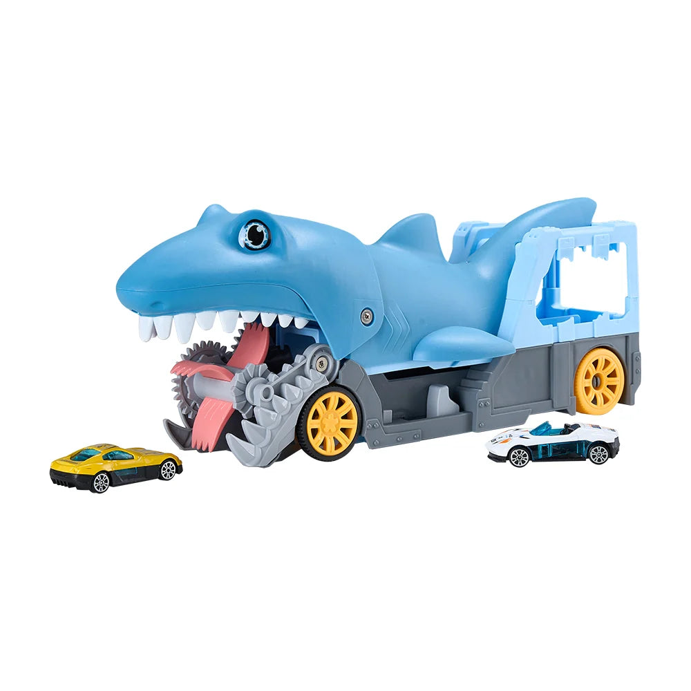 New Shark Swallowing Truck Toy with 2pcs Mini Cars for Kids Light Blue
