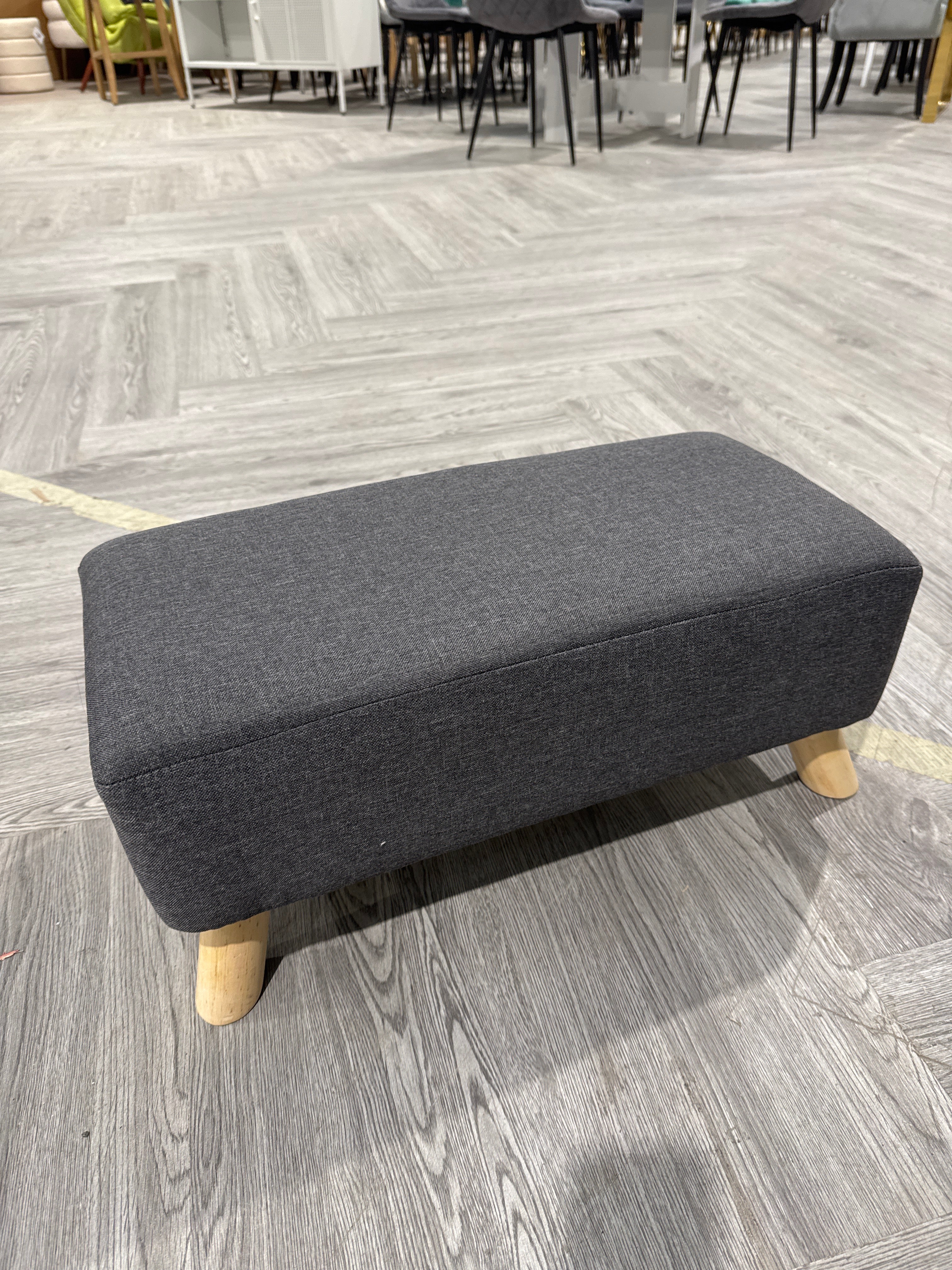 Rectangular Tofu-shaped Footrest with Solid Wooden Legs Dark Grey