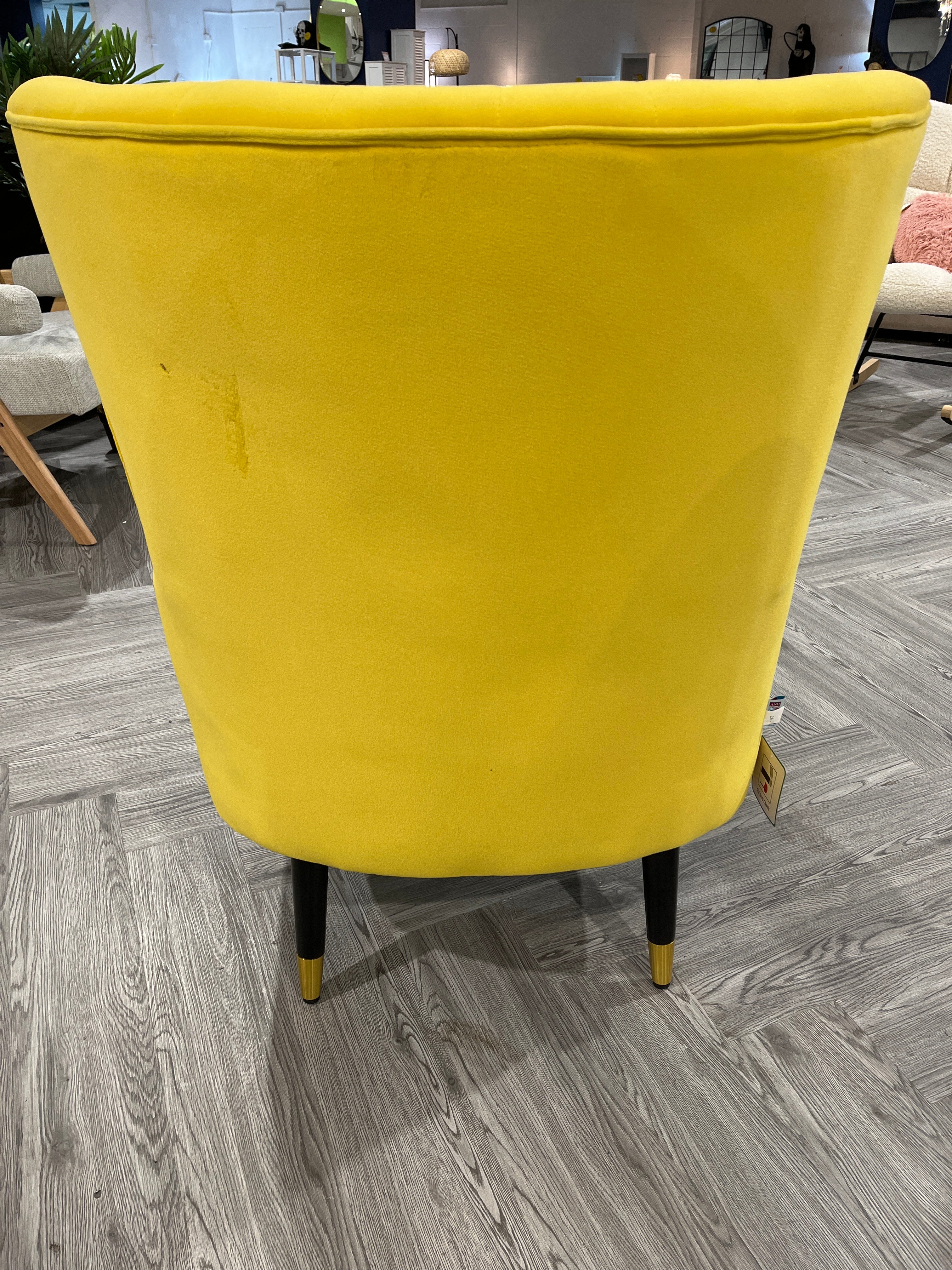 Yellow Leisure Velvet Tufted Armchair Metallic Legs with Lumbar Pillow