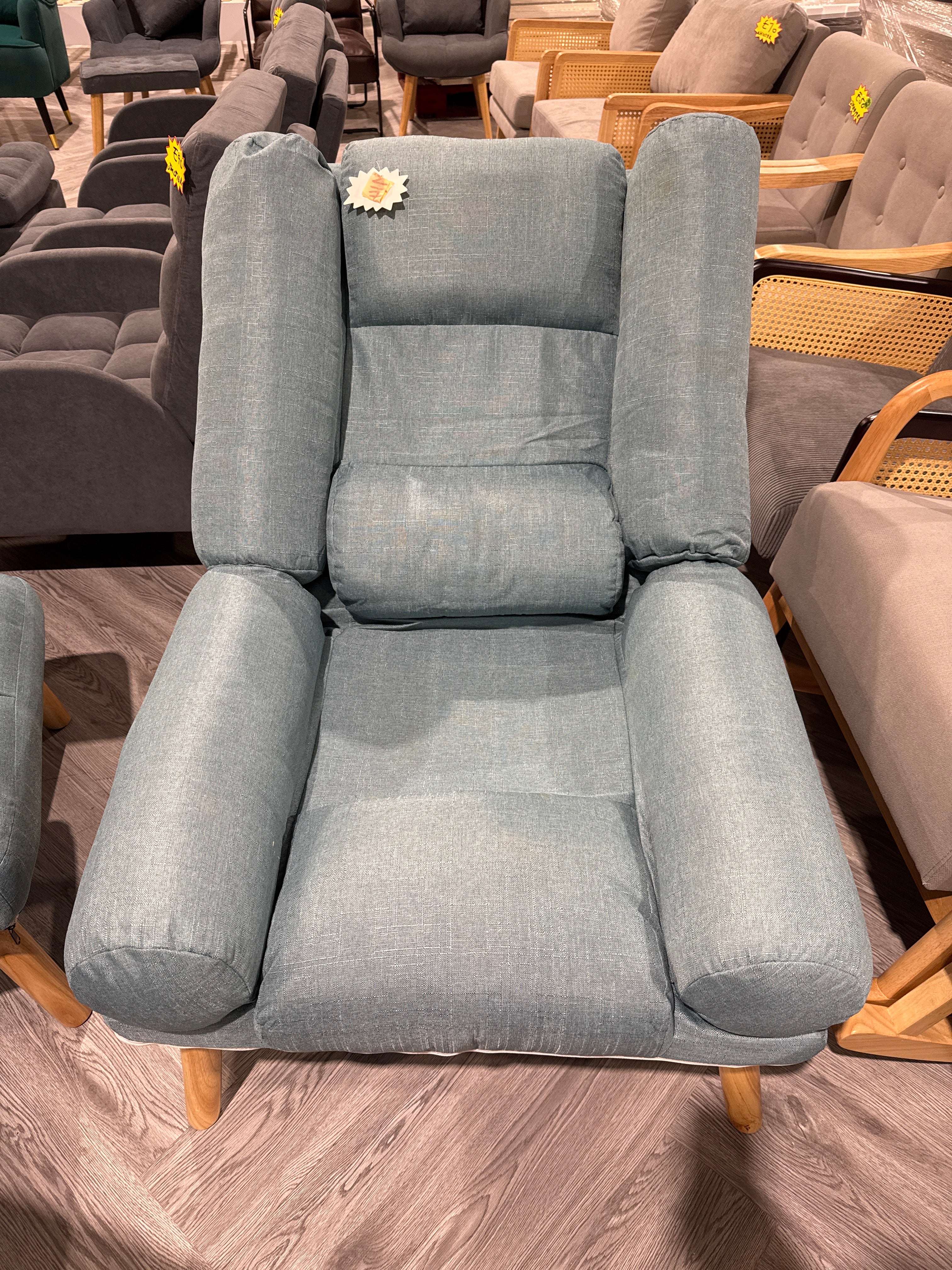 Teal Leisure Recliner and Footstool Set with Wooden Legs