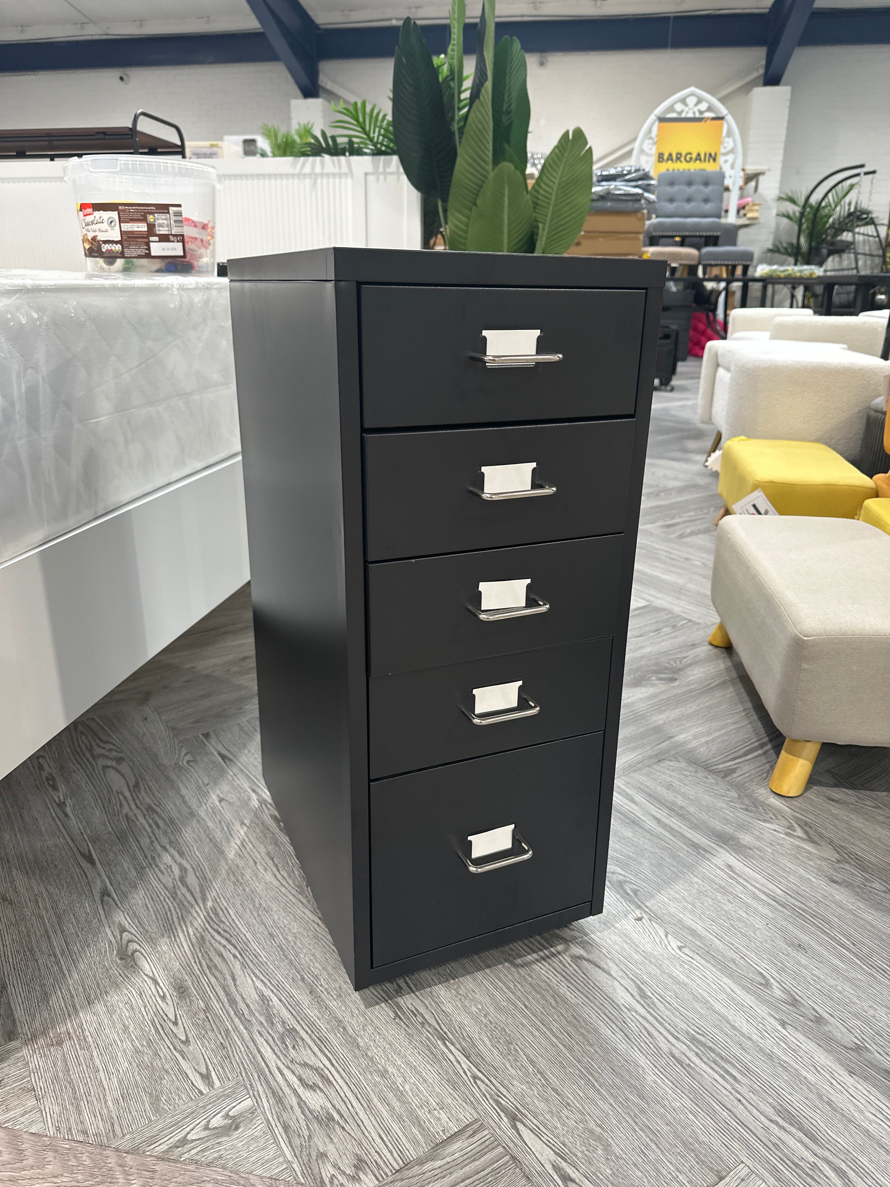 Black Metal Vertical File Cabinet with Wheels