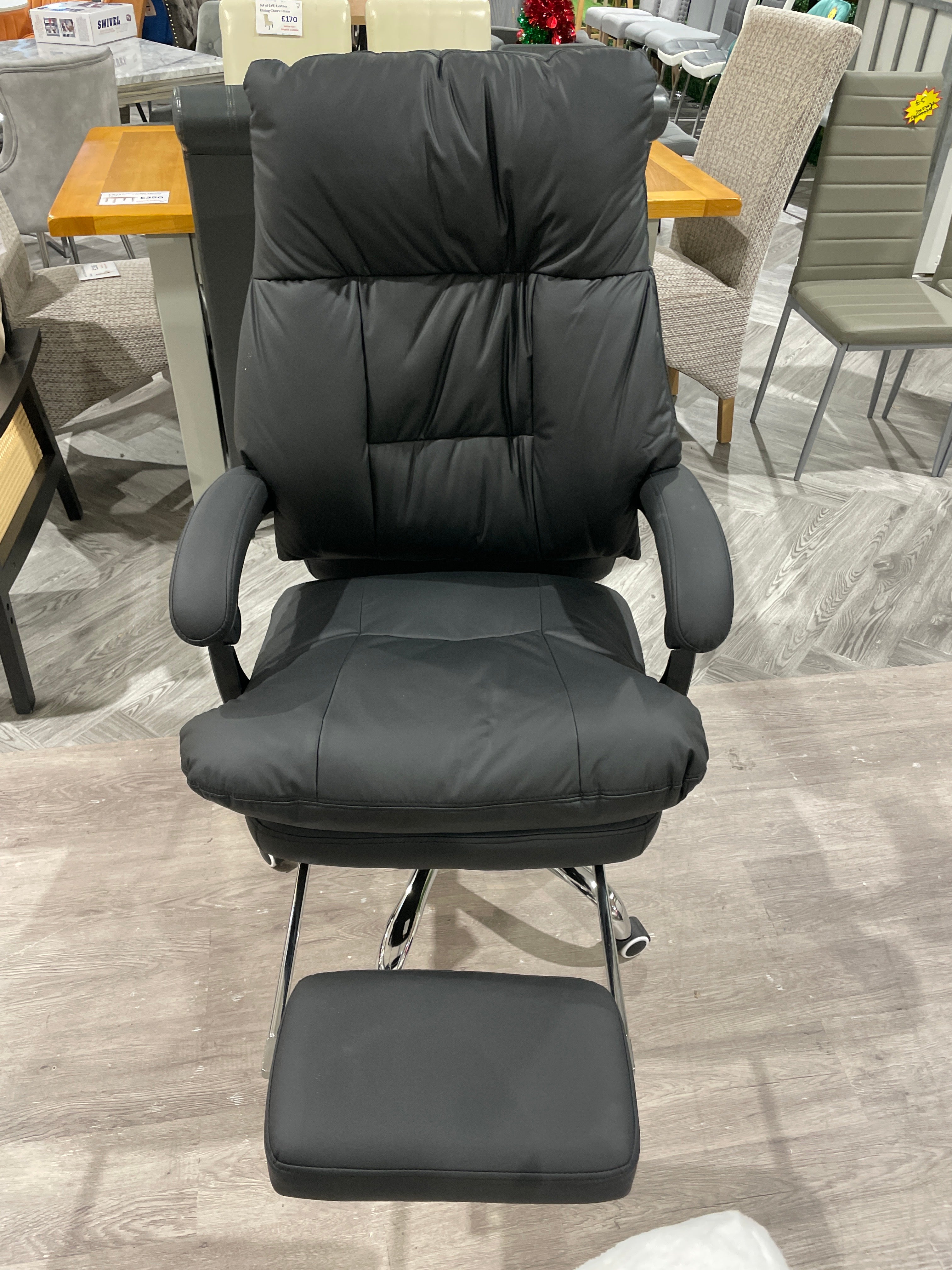 High Backrest Faux Leather Office Chair with Armrest and Footrest Black