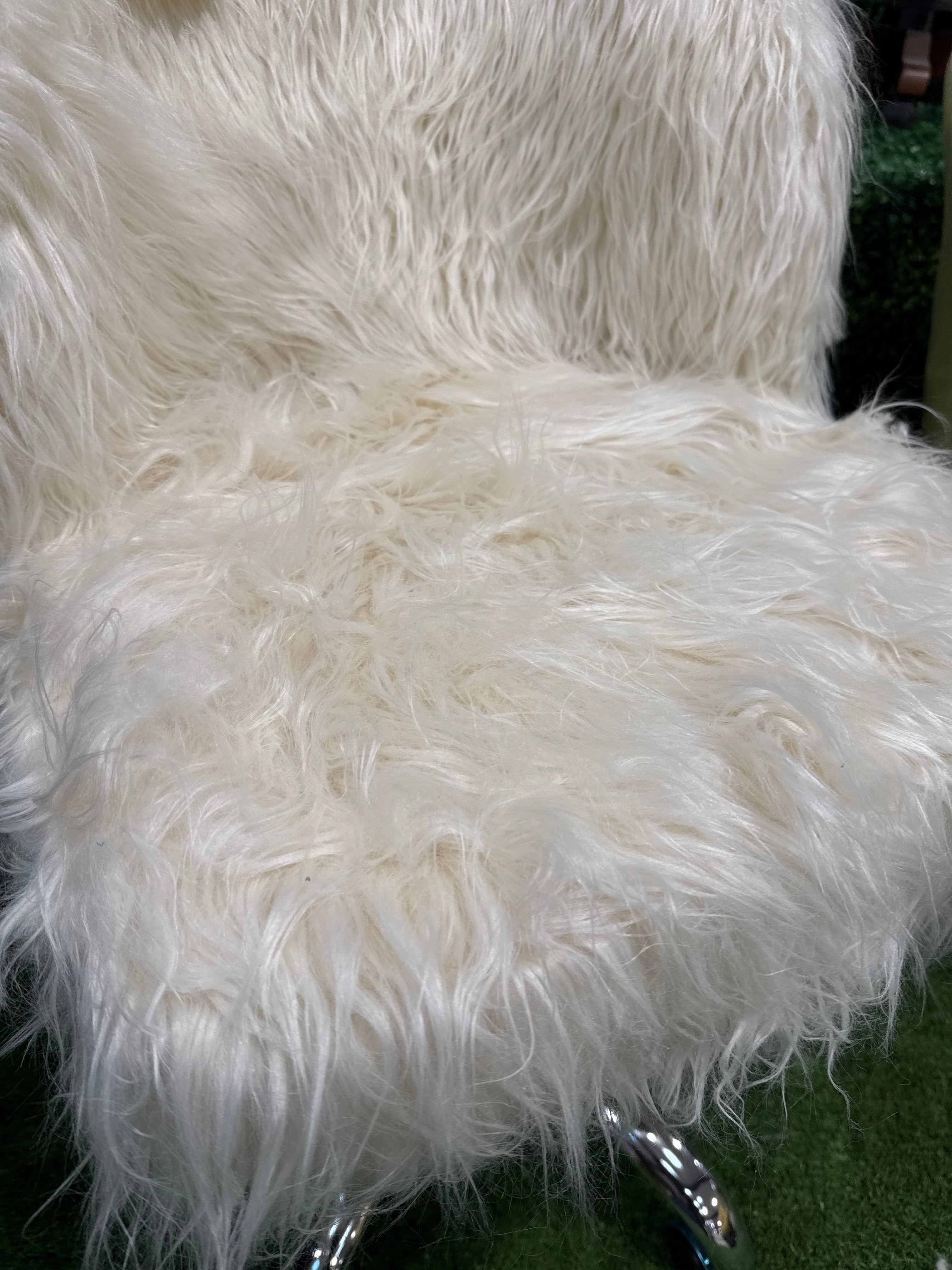 White Plush Shaggy Faux Fur Swivel Chair