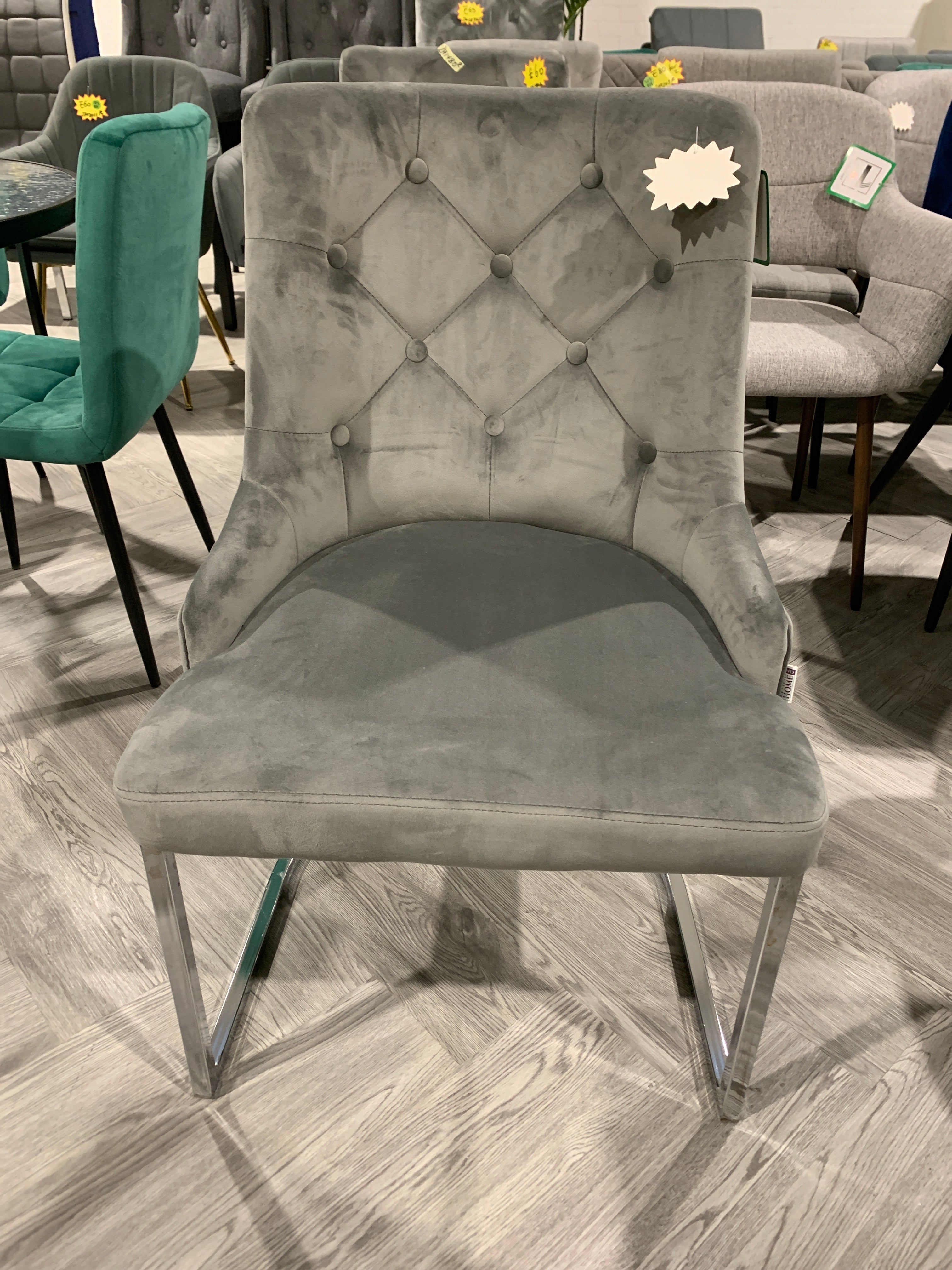 Velvet Upholstered Sponge Filling Grey Dining Chair 1PC