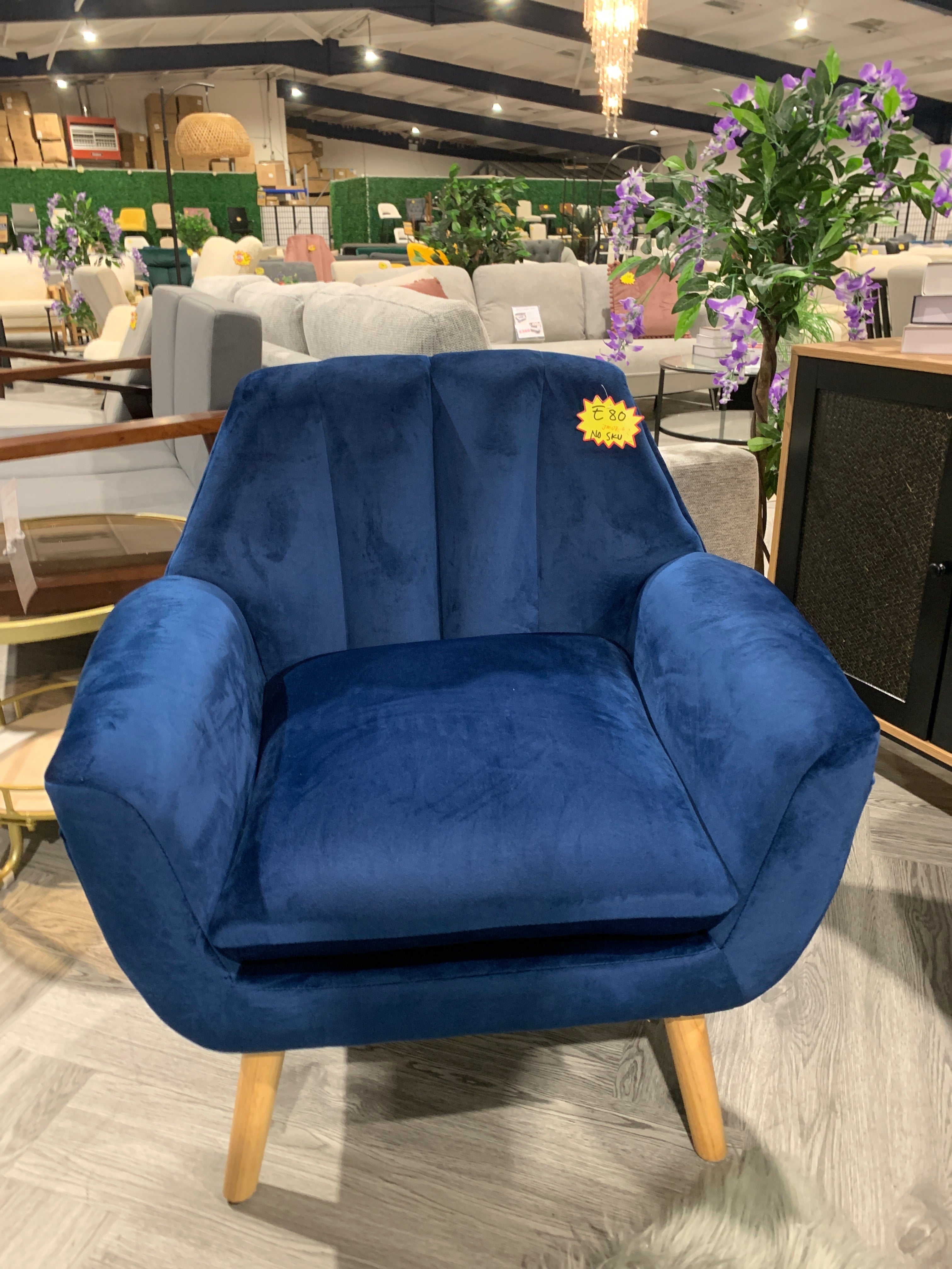 Blue Velvet Channel Occasional Armchair