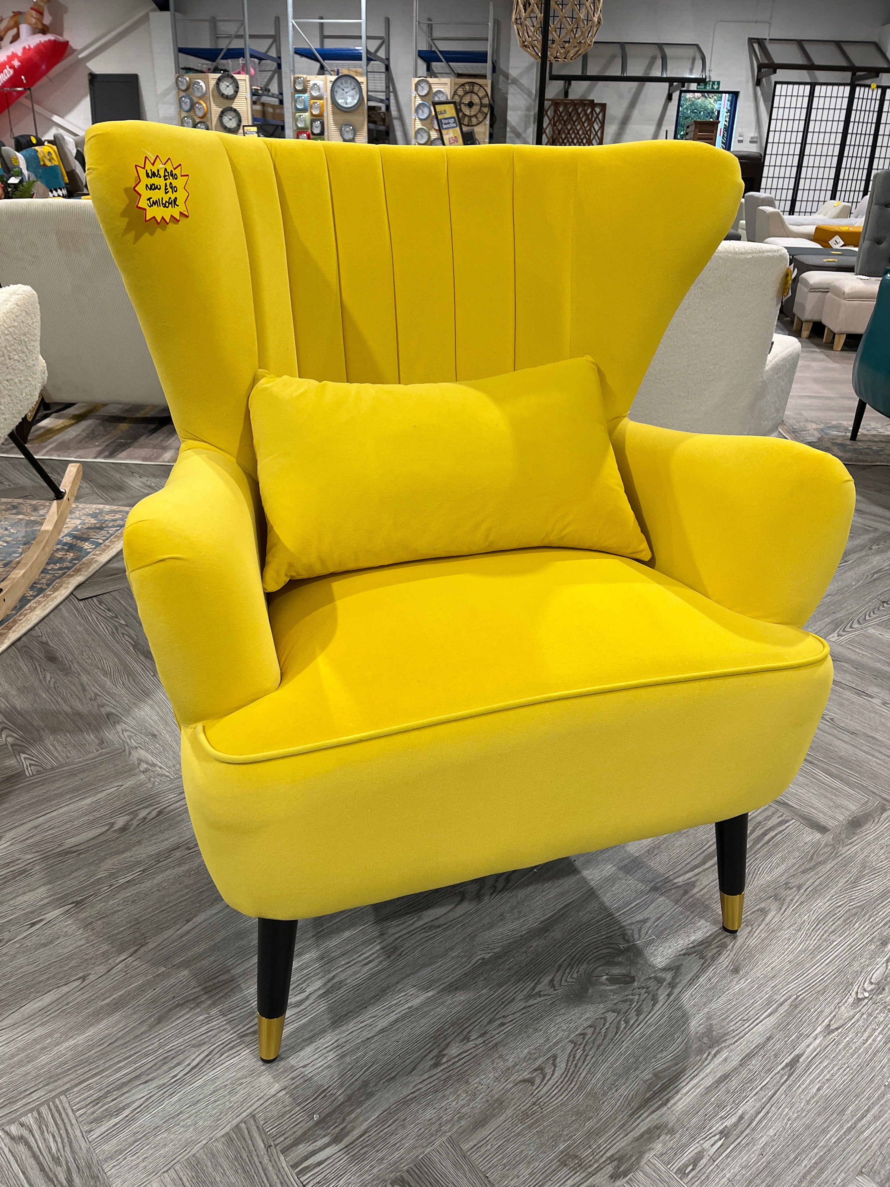 Yellow Leisure Velvet Tufted Armchair Metallic Legs with Lumbar Pillow