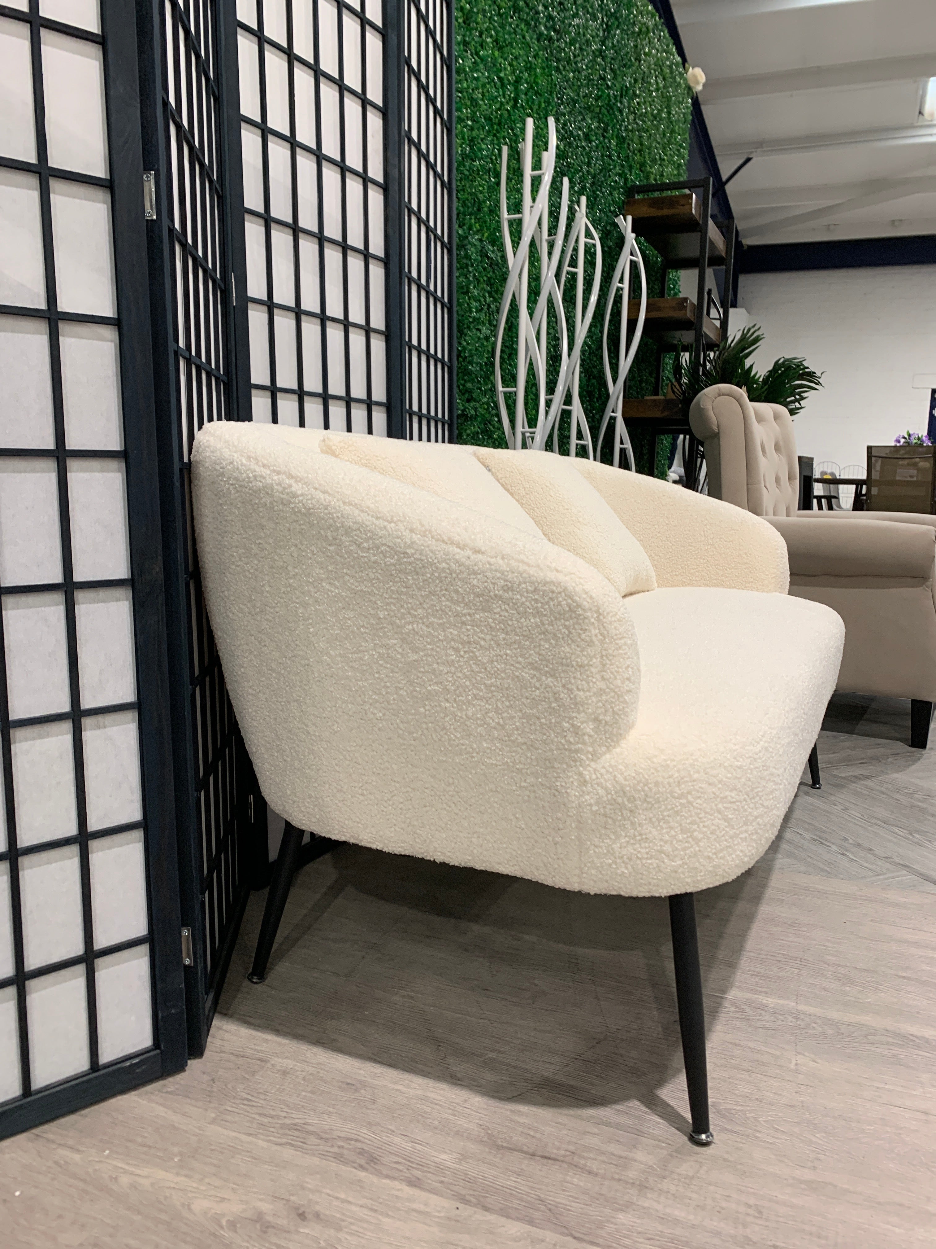 White Teddy Fabric Loveseat with Metal Legs