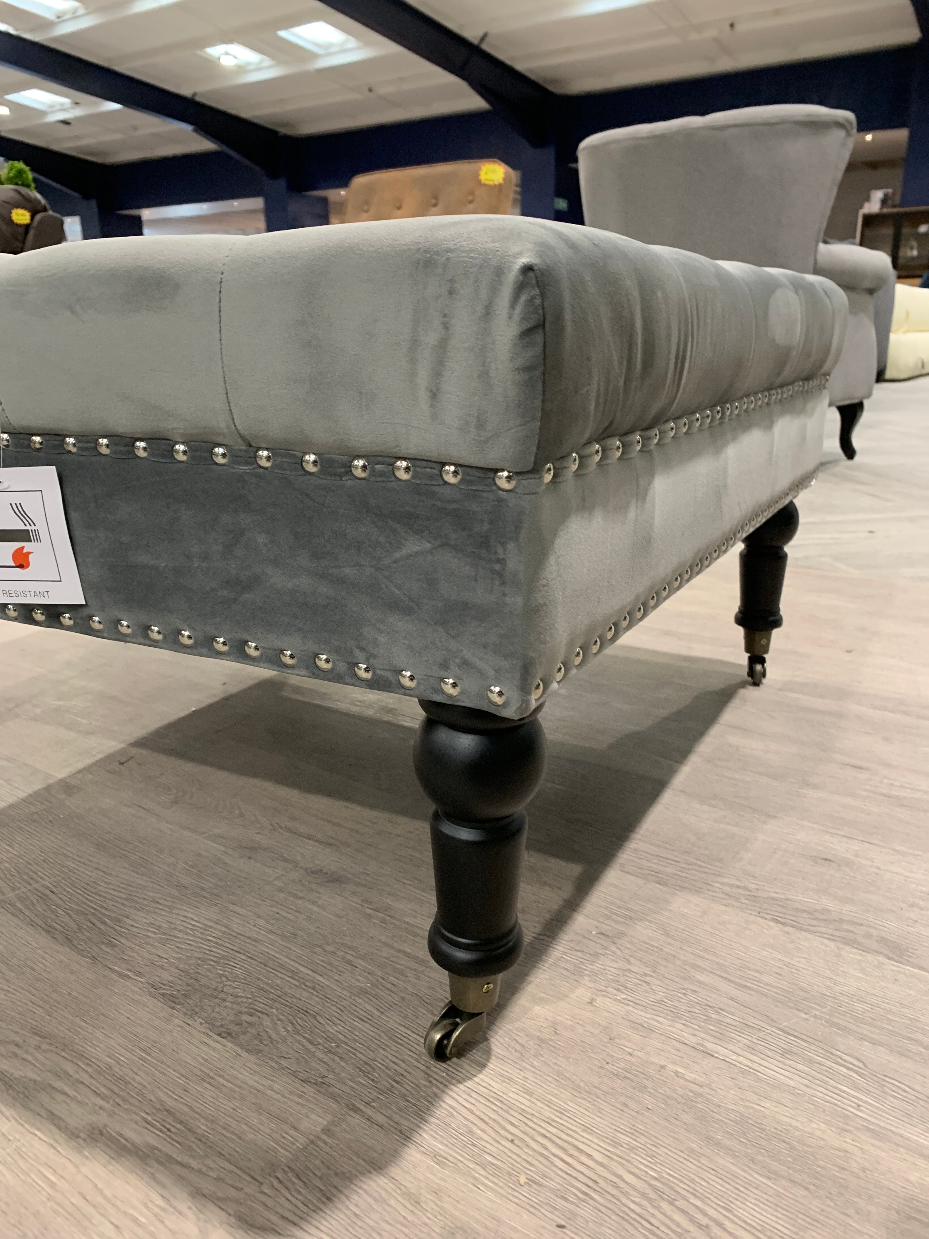 Dark Grey Square Deep Buttoned Ottoman with Studded Edge