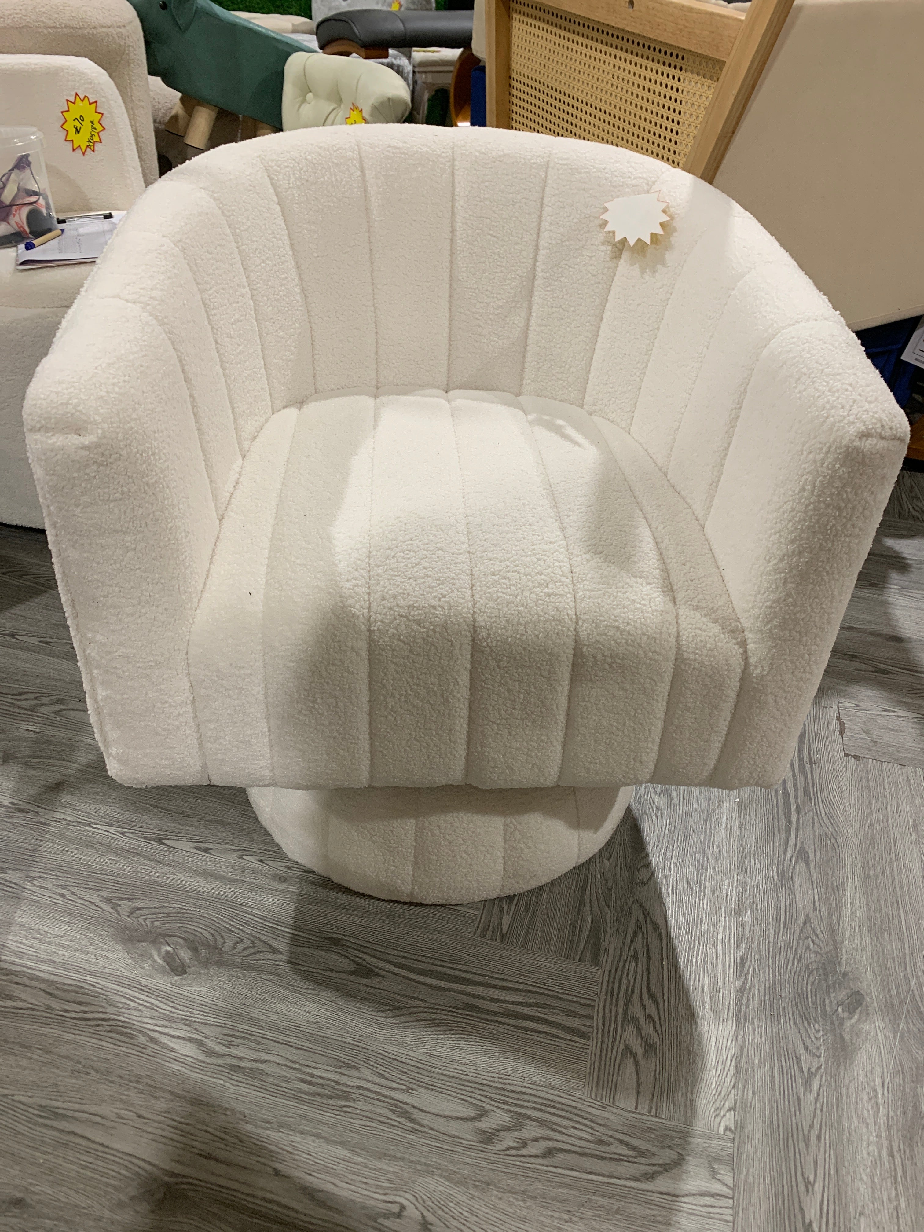 Sherpa Upholstered Swivel Accent Armchair White