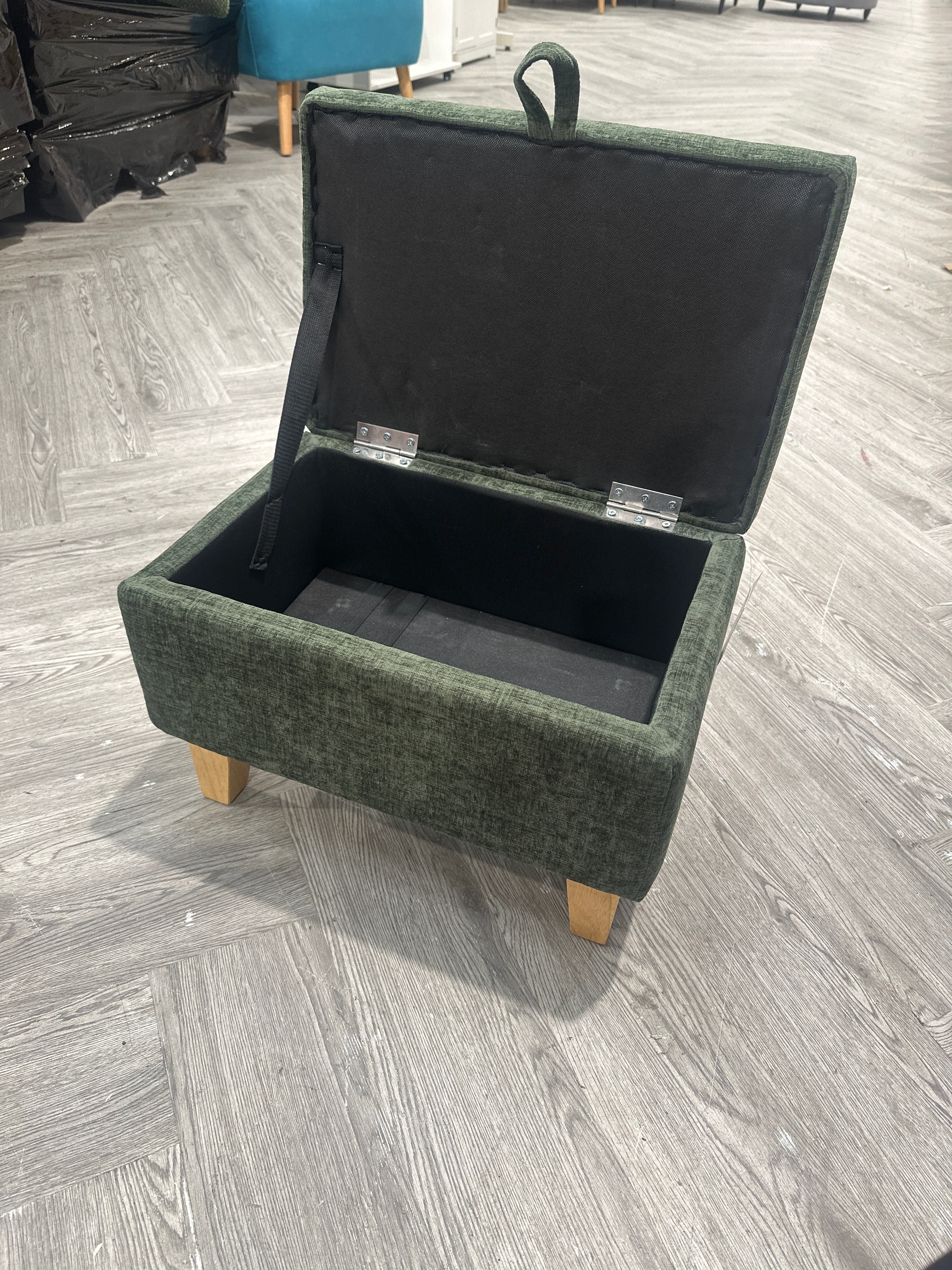 Chenille Upholstered Storage Ottoman Footstool Bench Green