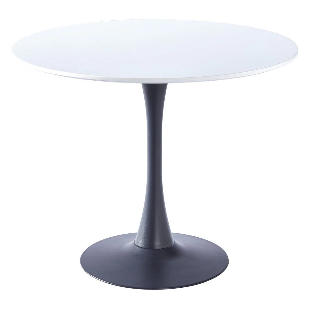 Modern White Round Wooden Table with Metallic Black Base