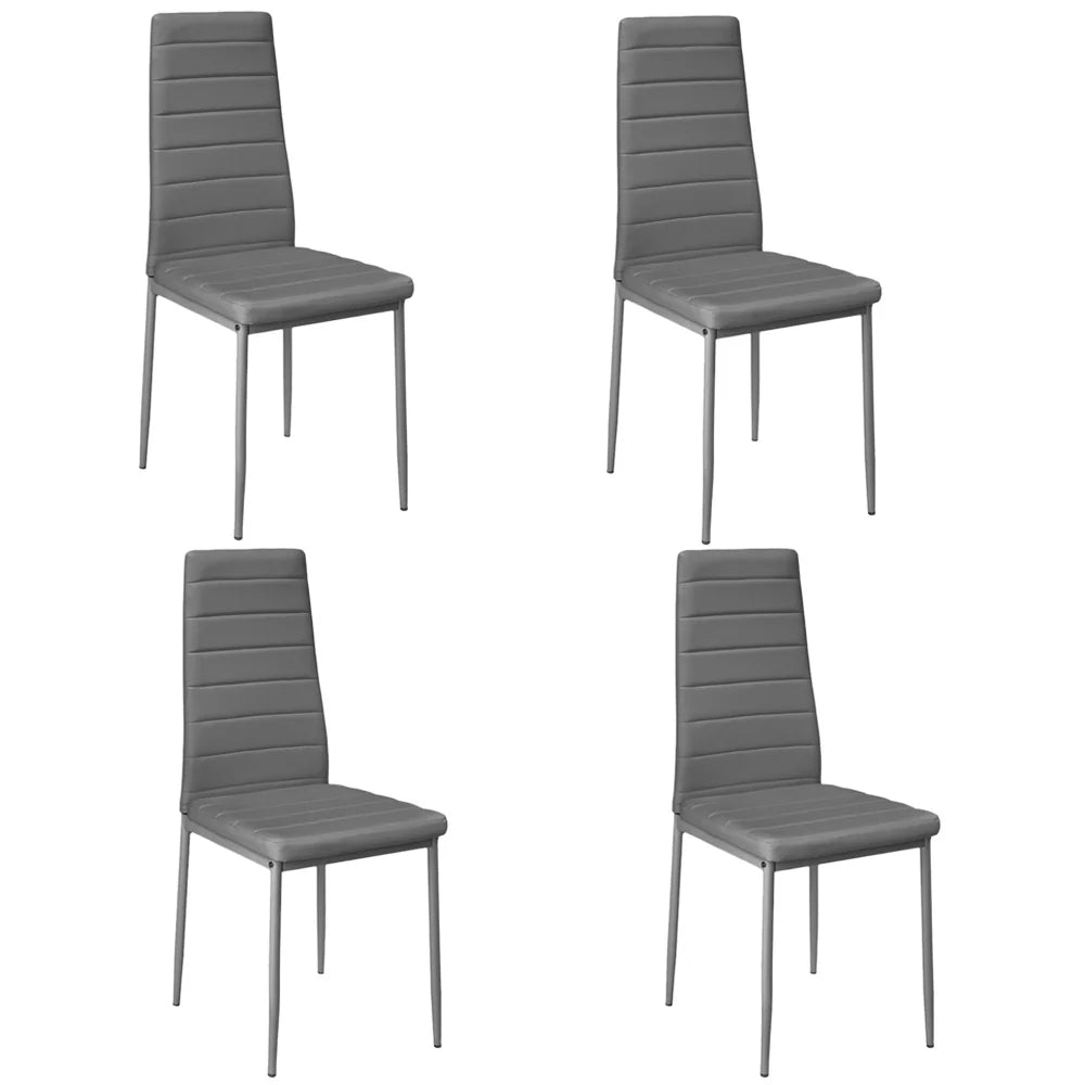 New Set of 4 Modern Faux Leather Armless High Back Dining Chairs Grey